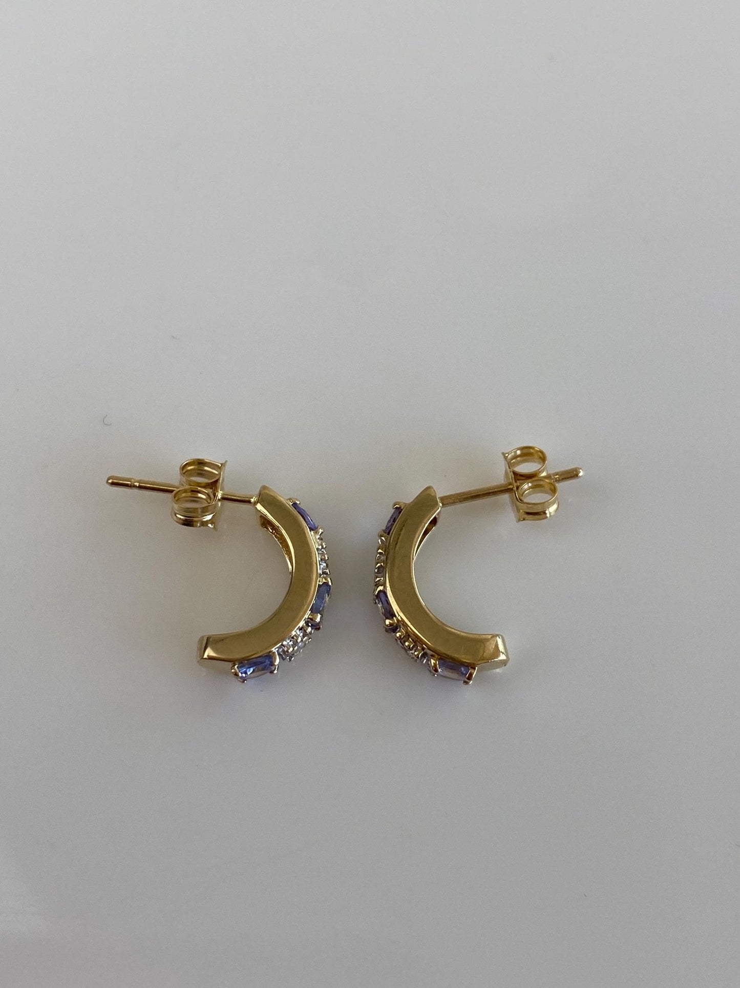 Vintage Solid 10k White & Yellow Gold Diamond Tanzanite Drop Earrings