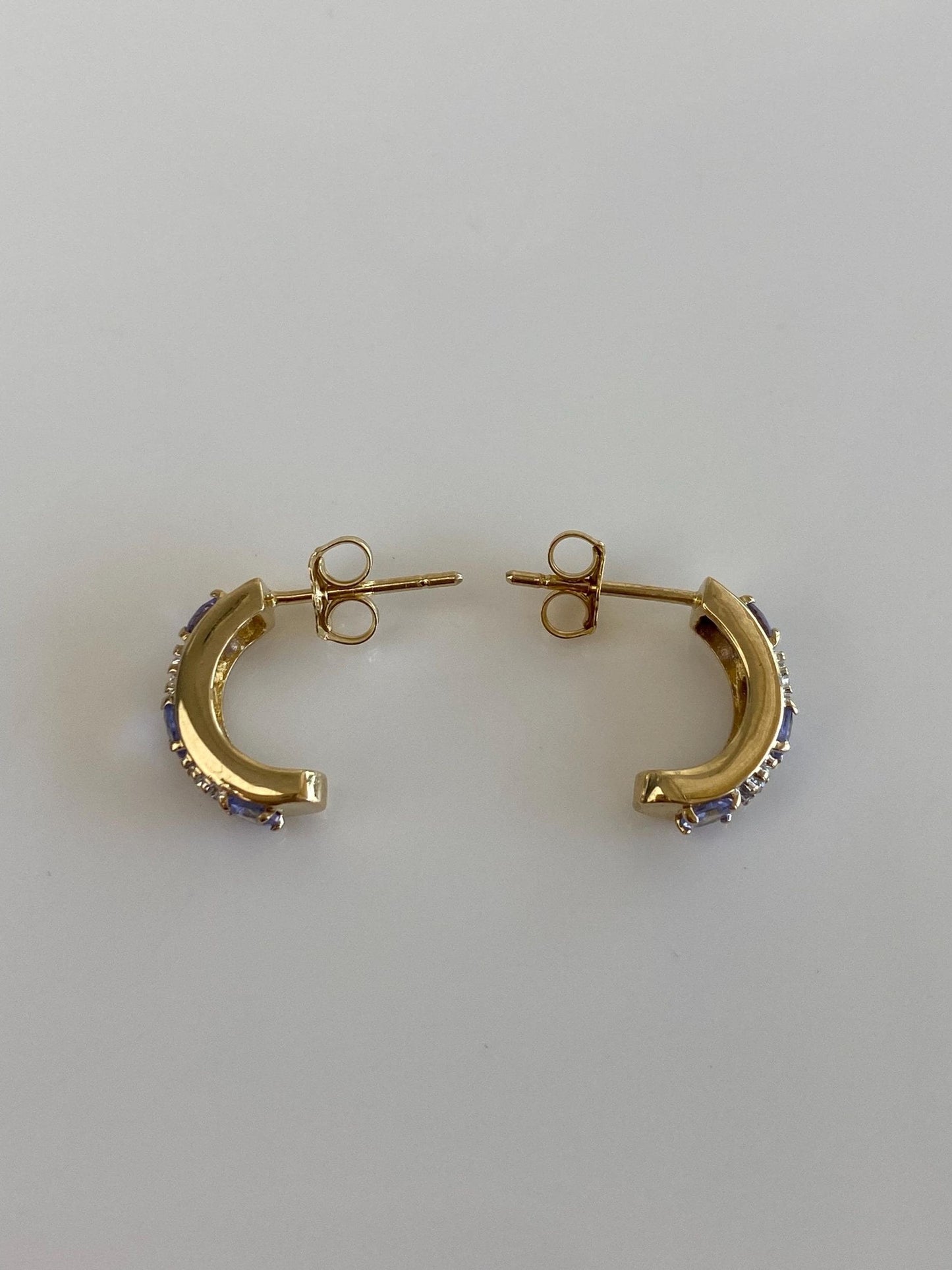Vintage Solid 10k White & Yellow Gold Diamond Tanzanite Drop Earrings