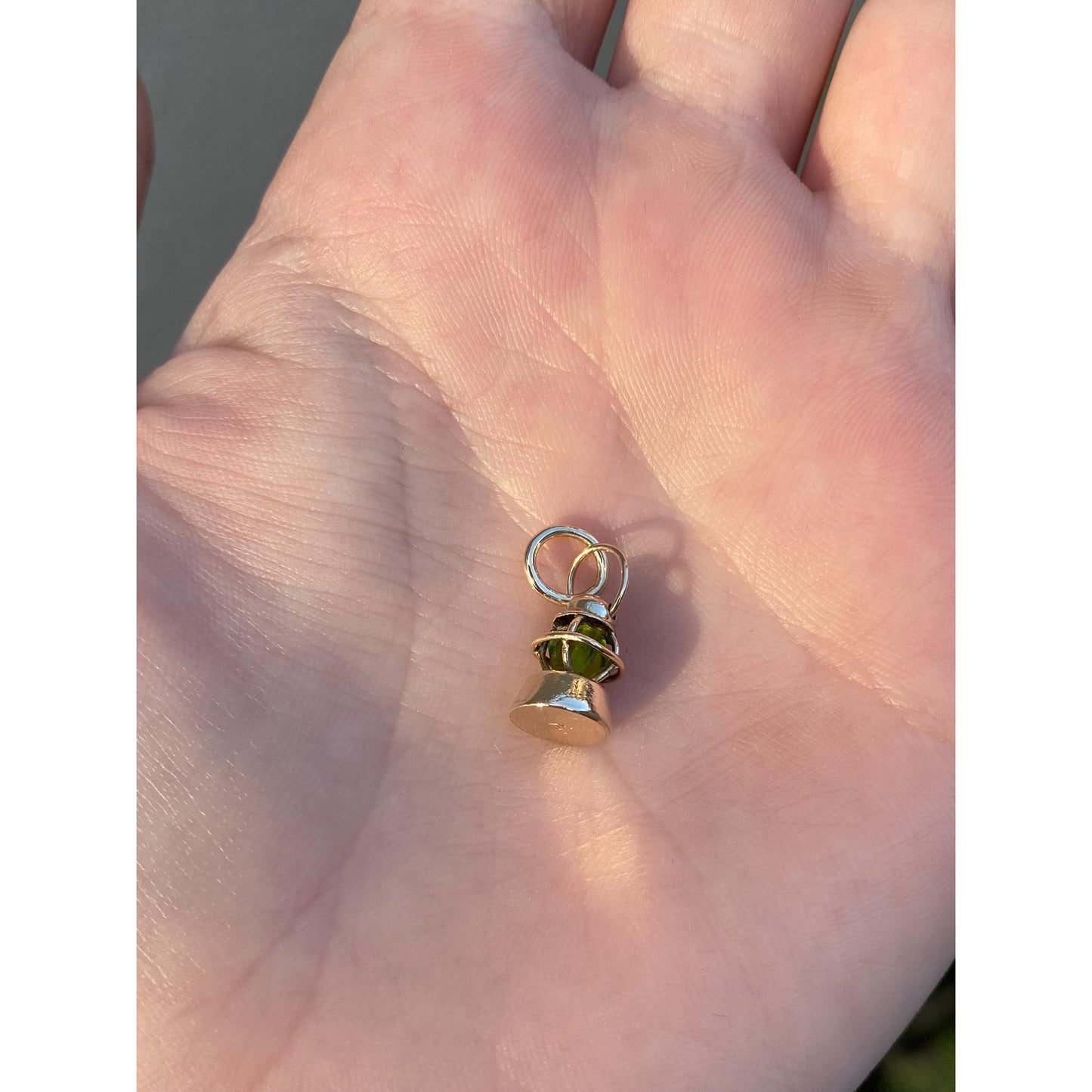 Vintage Solid 10k Yellow Gold Green Bead Lantern Charm