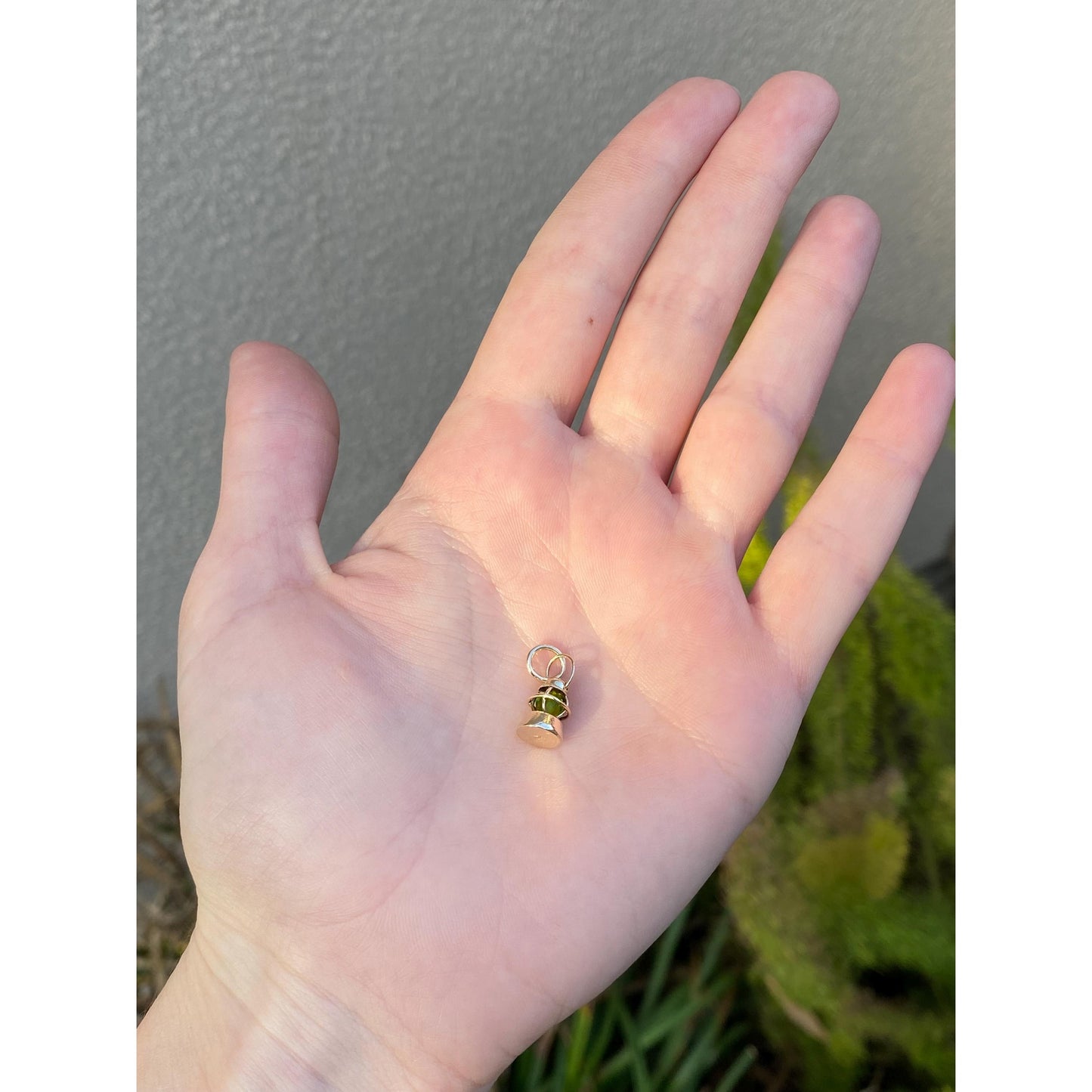 Vintage Solid 10k Yellow Gold Green Bead Lantern Charm