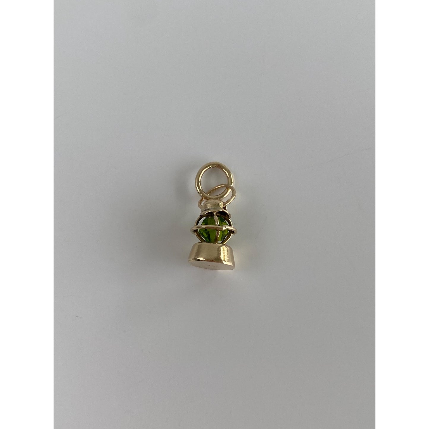 Vintage Solid 10k Yellow Gold Green Bead Lantern Charm