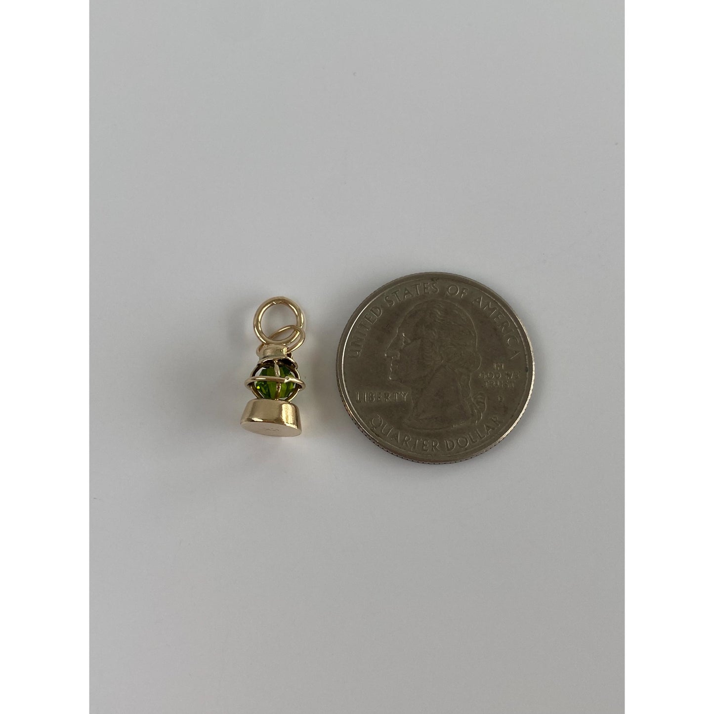 Vintage Solid 10k Yellow Gold Green Bead Lantern Charm