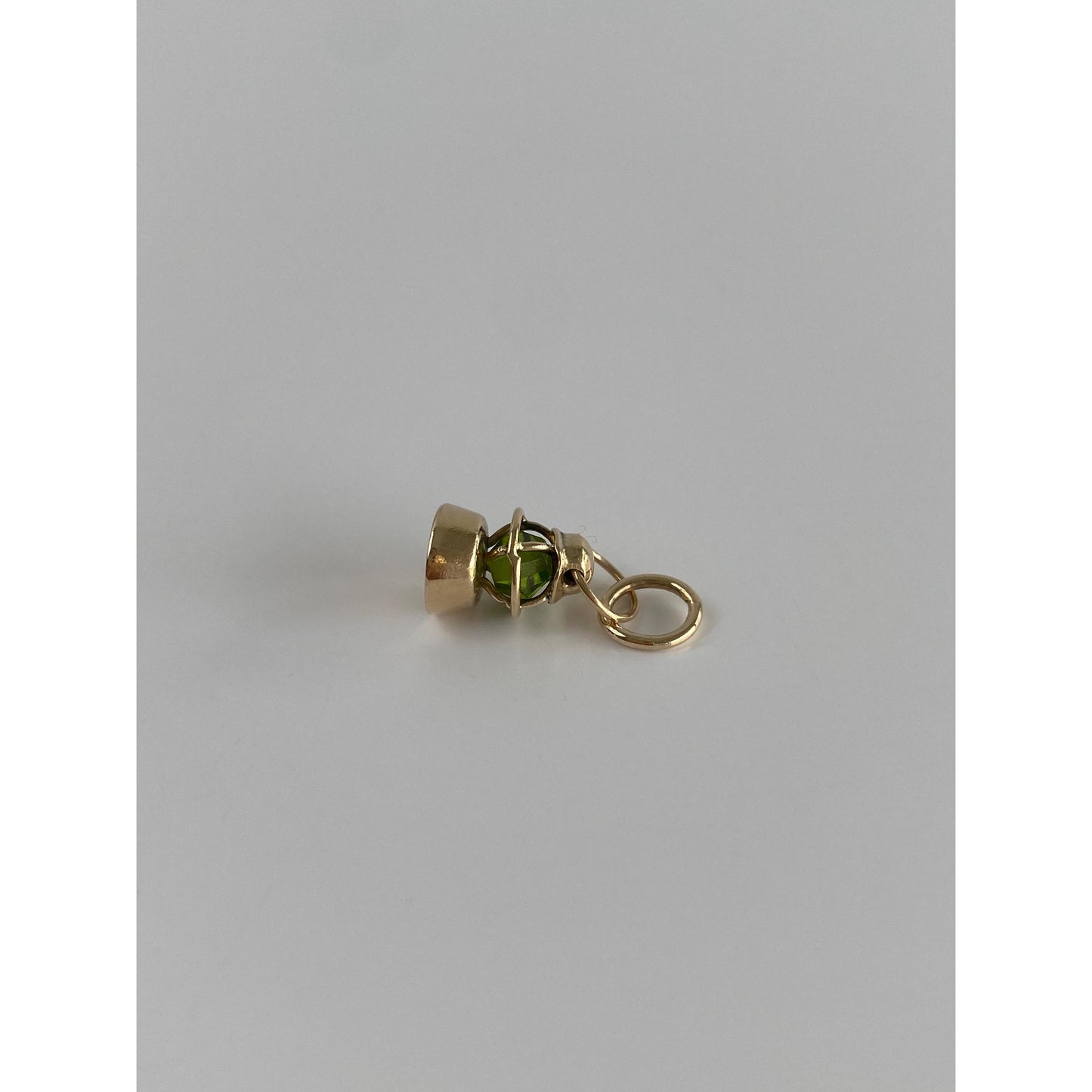 Vintage Solid 10k Yellow Gold Green Bead Lantern Charm