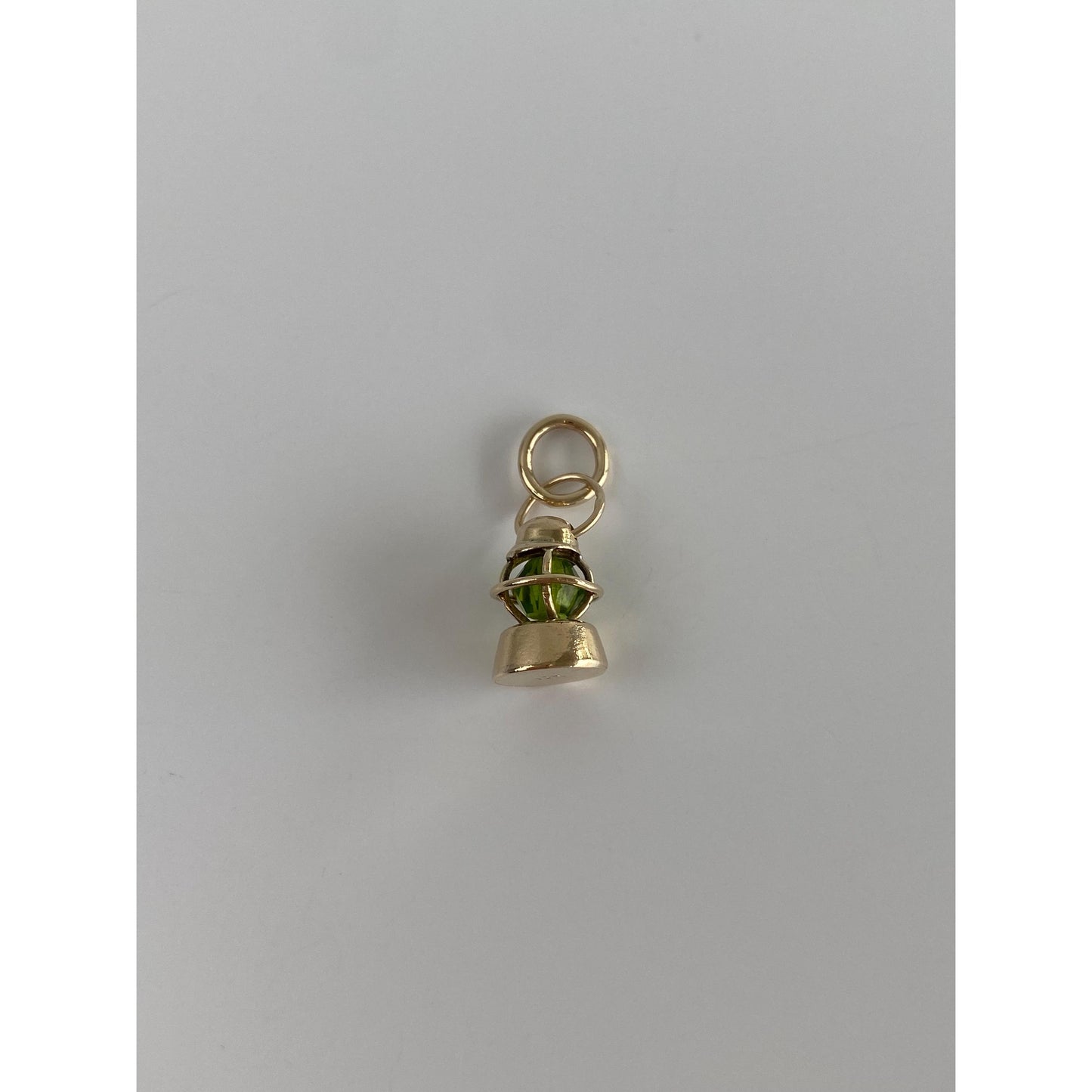 Vintage Solid 10k Yellow Gold Green Bead Lantern Charm