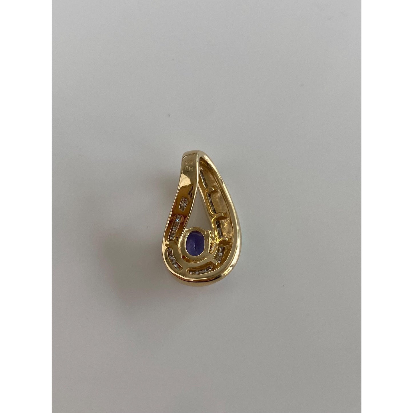 Solid 14k Yellow Gold Diamond Tanzanite Opal Inlay Slide Charm