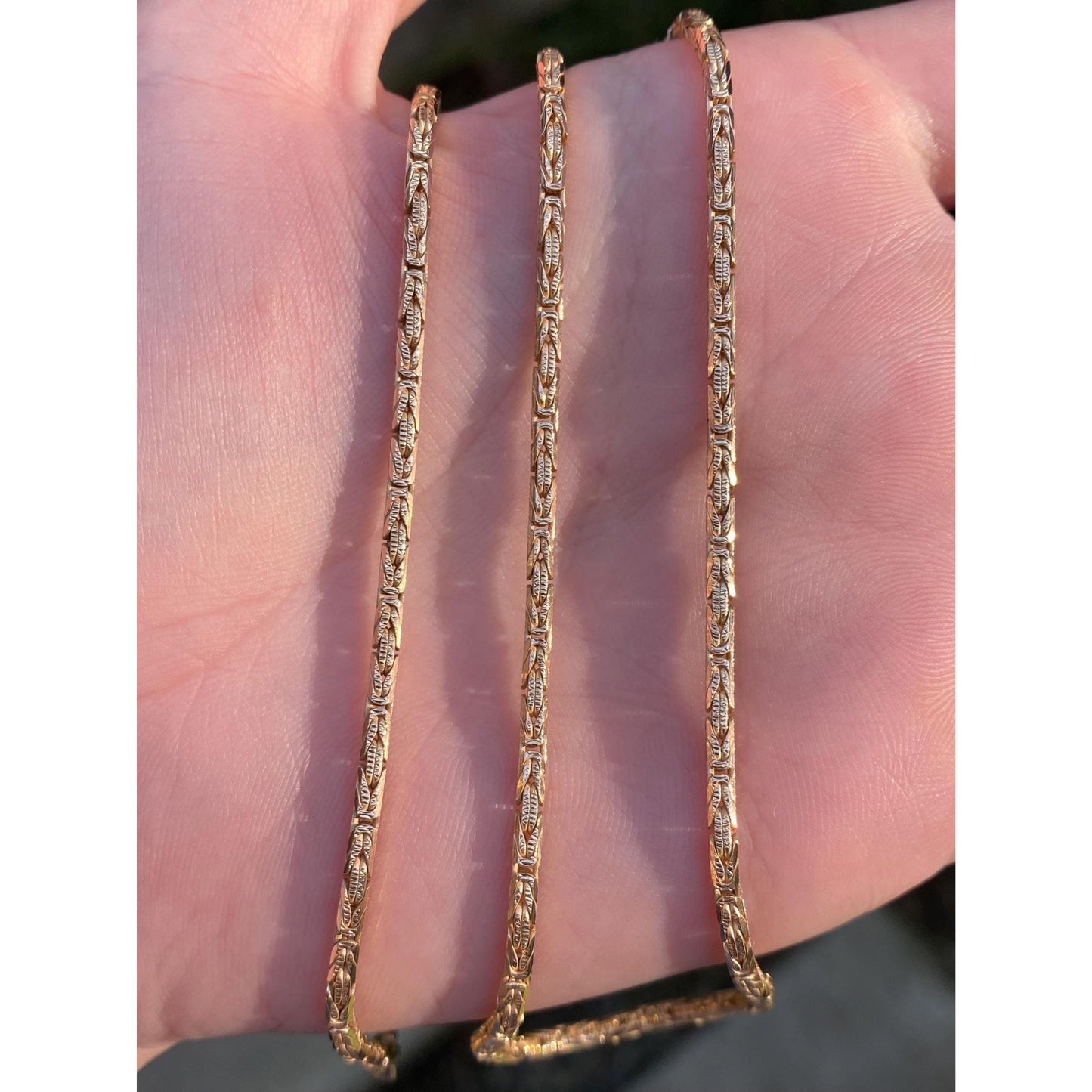 Vintage Solid 14k Yellow Gold Rounded Square Byzantine Chain Necklace - 24 inches