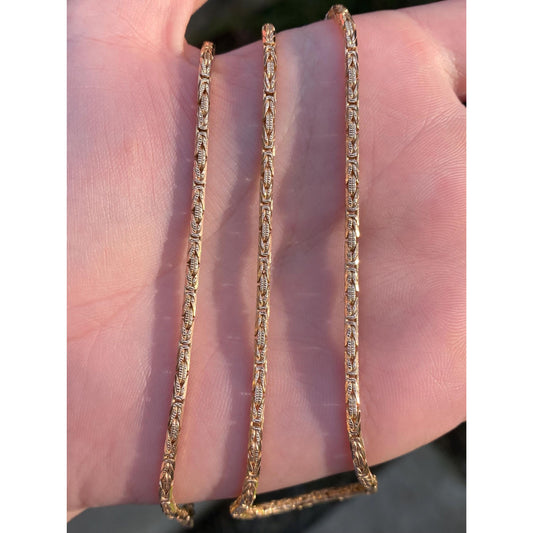 Vintage Solid 14k Yellow Gold Rounded Square Byzantine Chain Necklace - 24 inches
