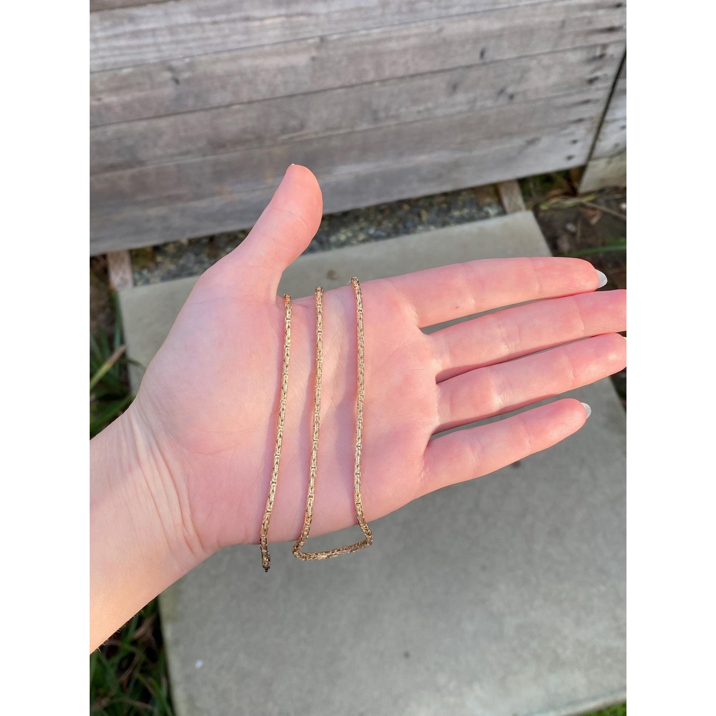 Vintage Solid 14k Yellow Gold Rounded Square Byzantine Chain Necklace - 24 inches