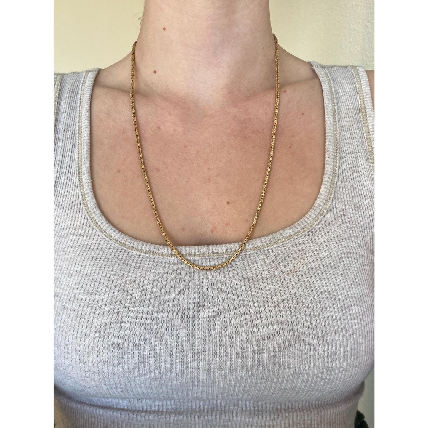 Vintage Solid 14k Yellow Gold Rounded Square Byzantine Chain Necklace - 24 inches