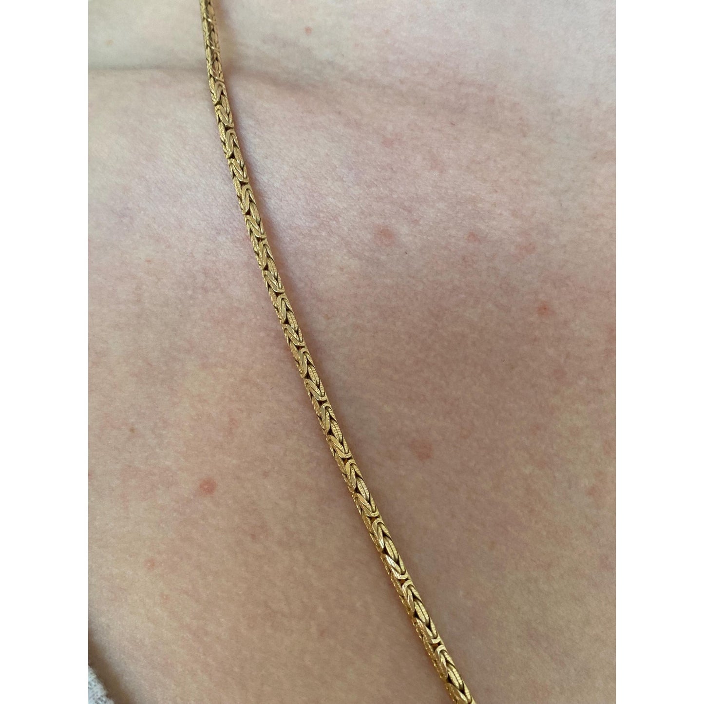 Vintage Solid 14k Yellow Gold Rounded Square Byzantine Chain Necklace - 24 inches