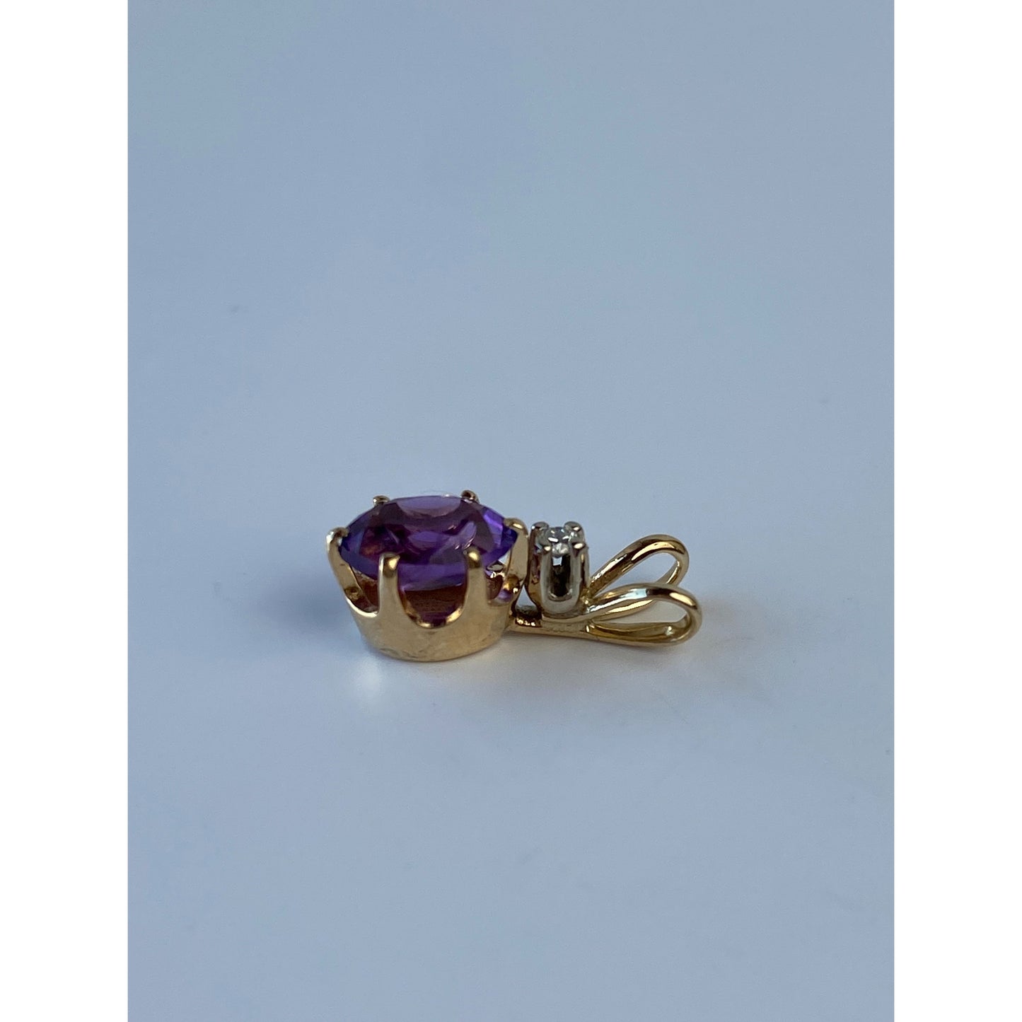 Vintage Solid 14k Yellow Gold Amethyst Clear Sapphire Charm