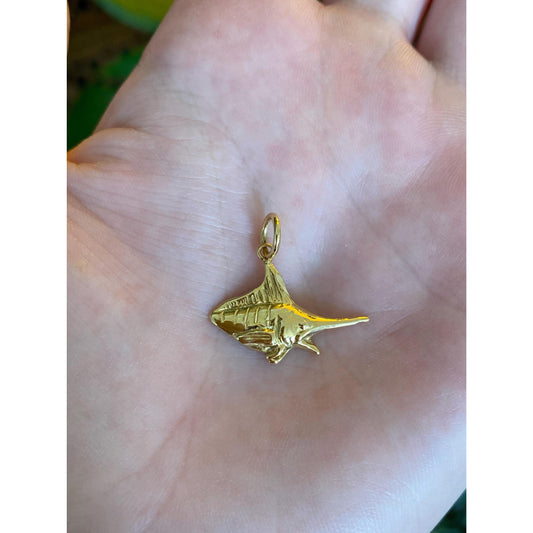 Vintage Solid 18k Yellow Gold Marlin Charm