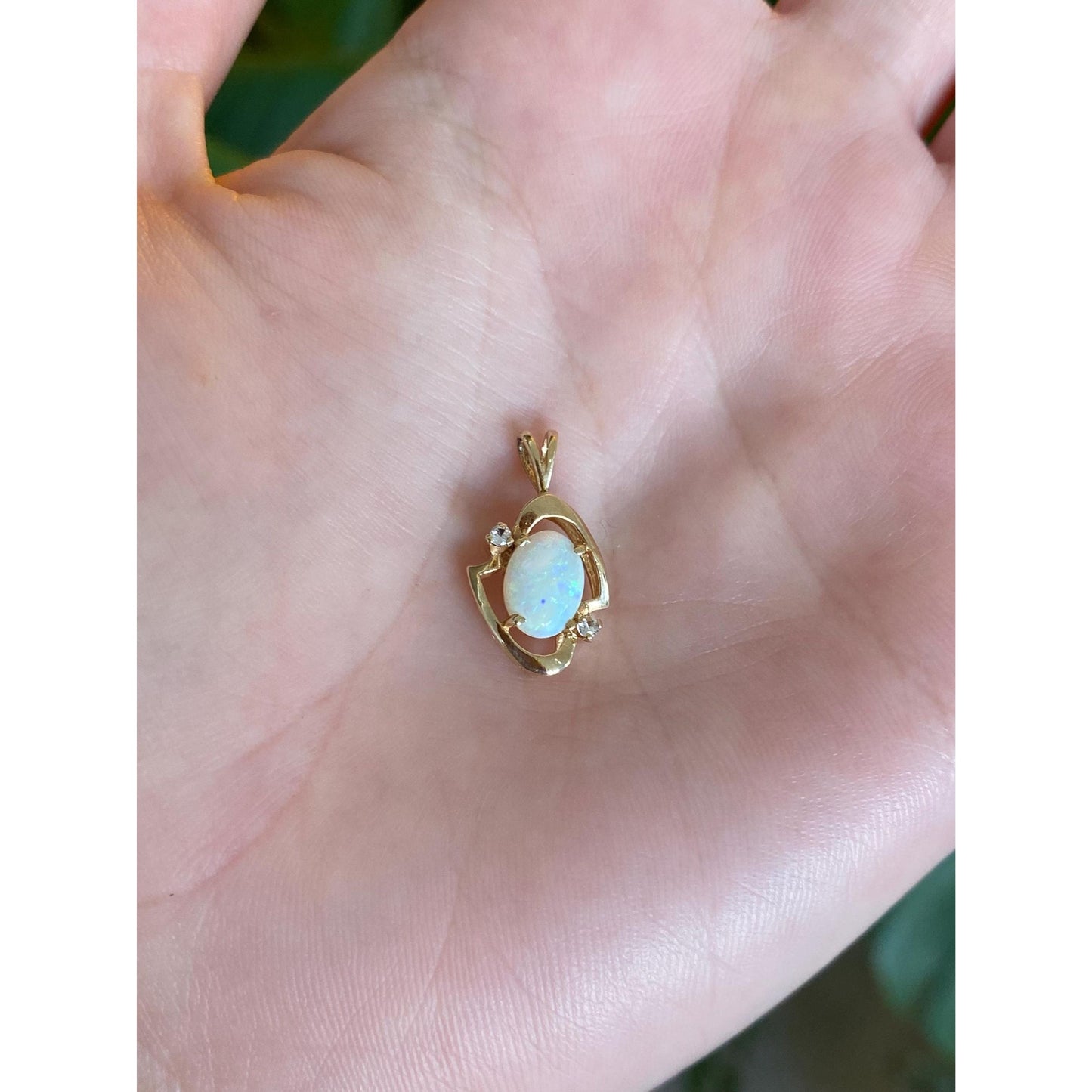 Solid 14k Yellow Gold Clear Quartz Opal Charm
