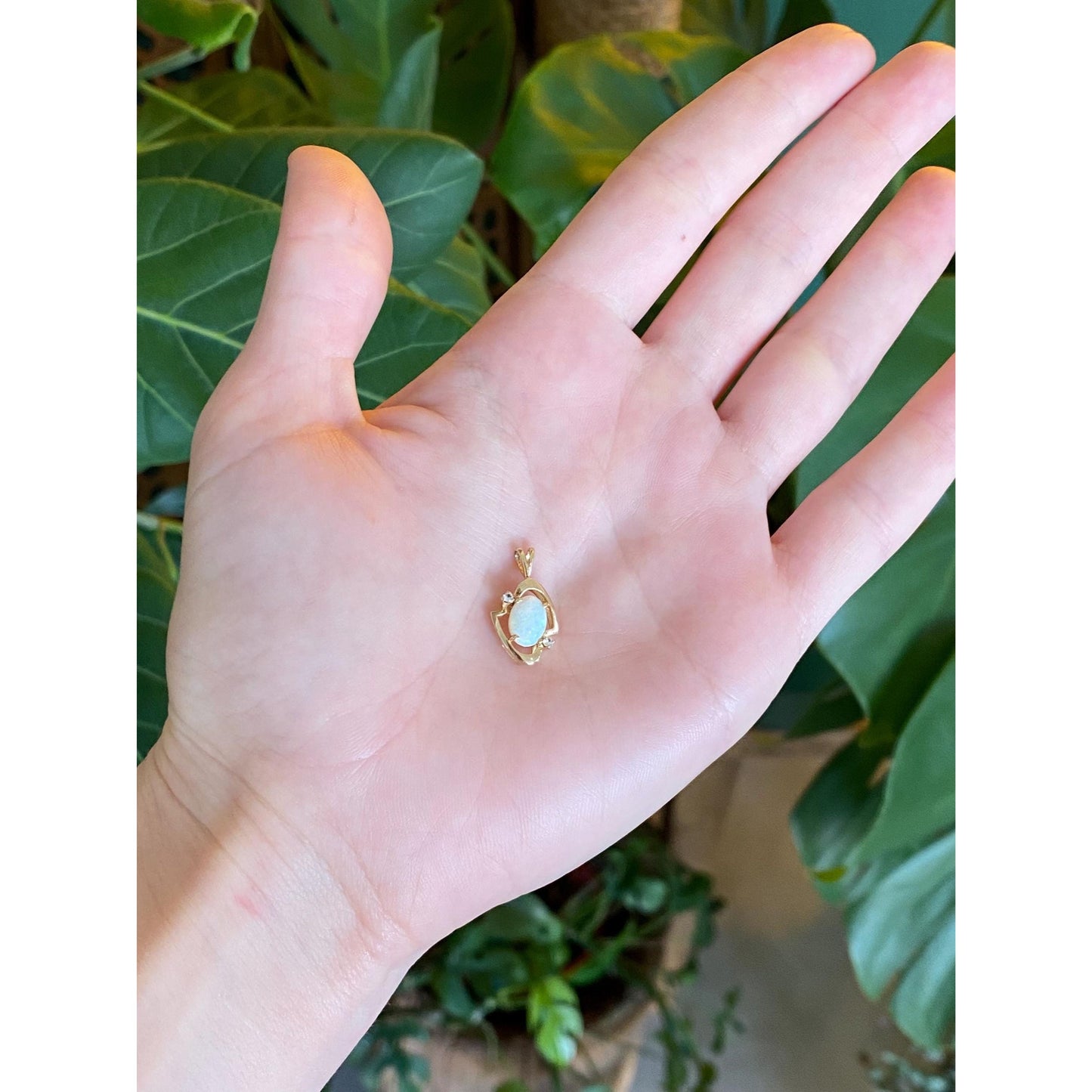 Solid 14k Yellow Gold Clear Quartz Opal Charm
