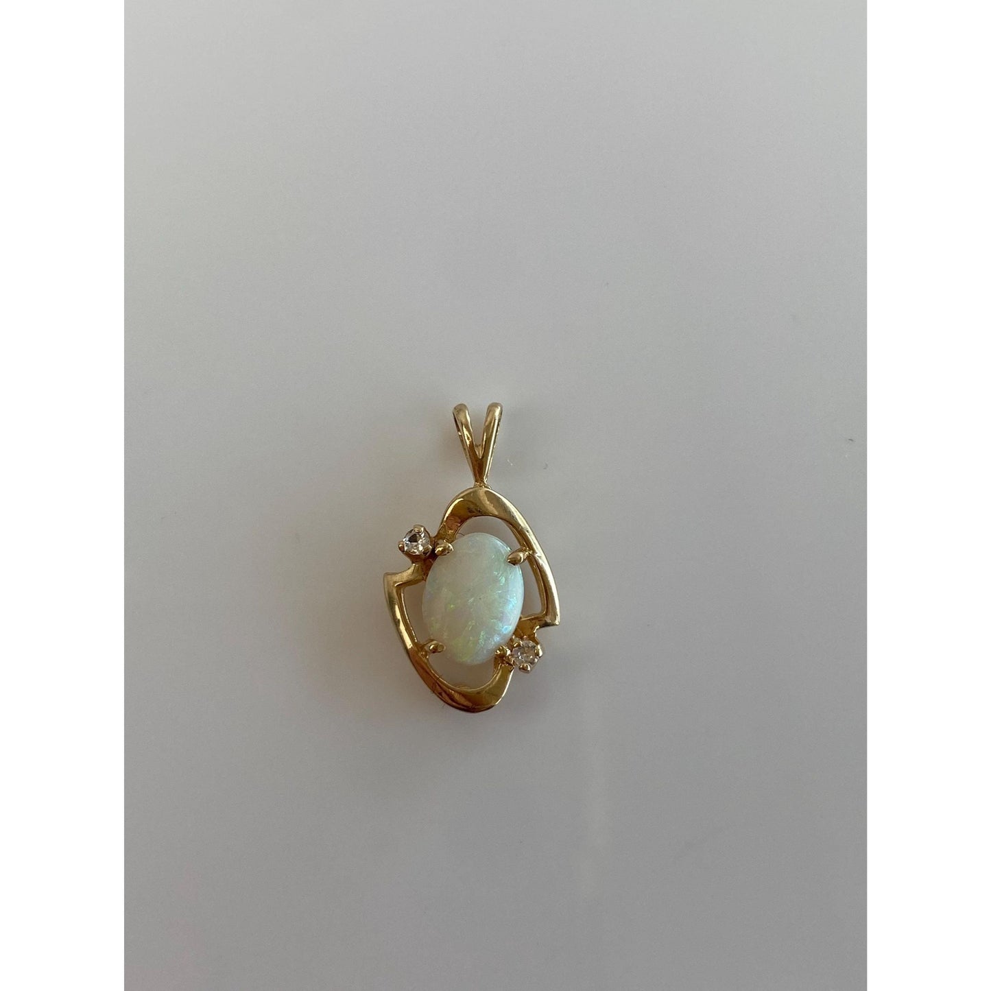 Solid 14k Yellow Gold Clear Quartz Opal Charm