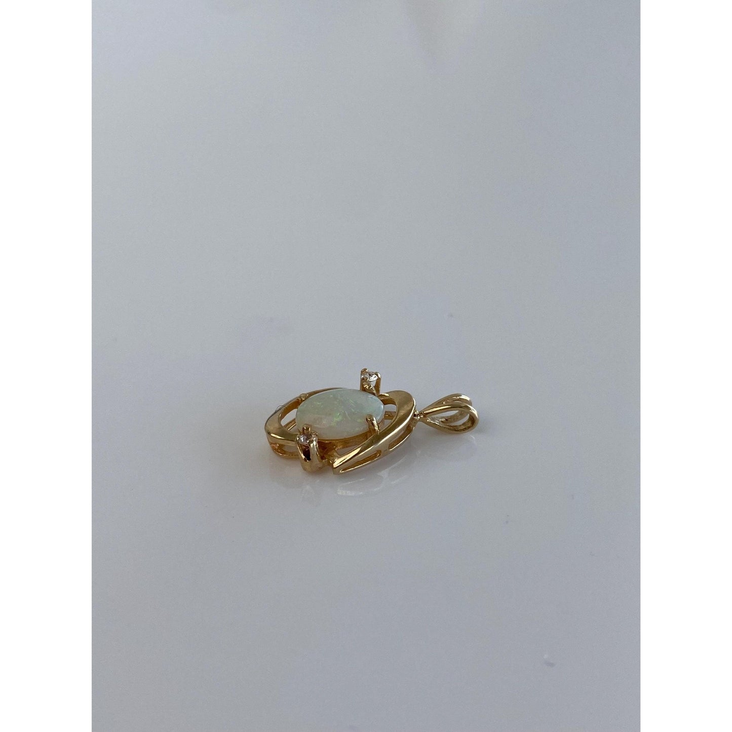 Solid 14k Yellow Gold Clear Quartz Opal Charm
