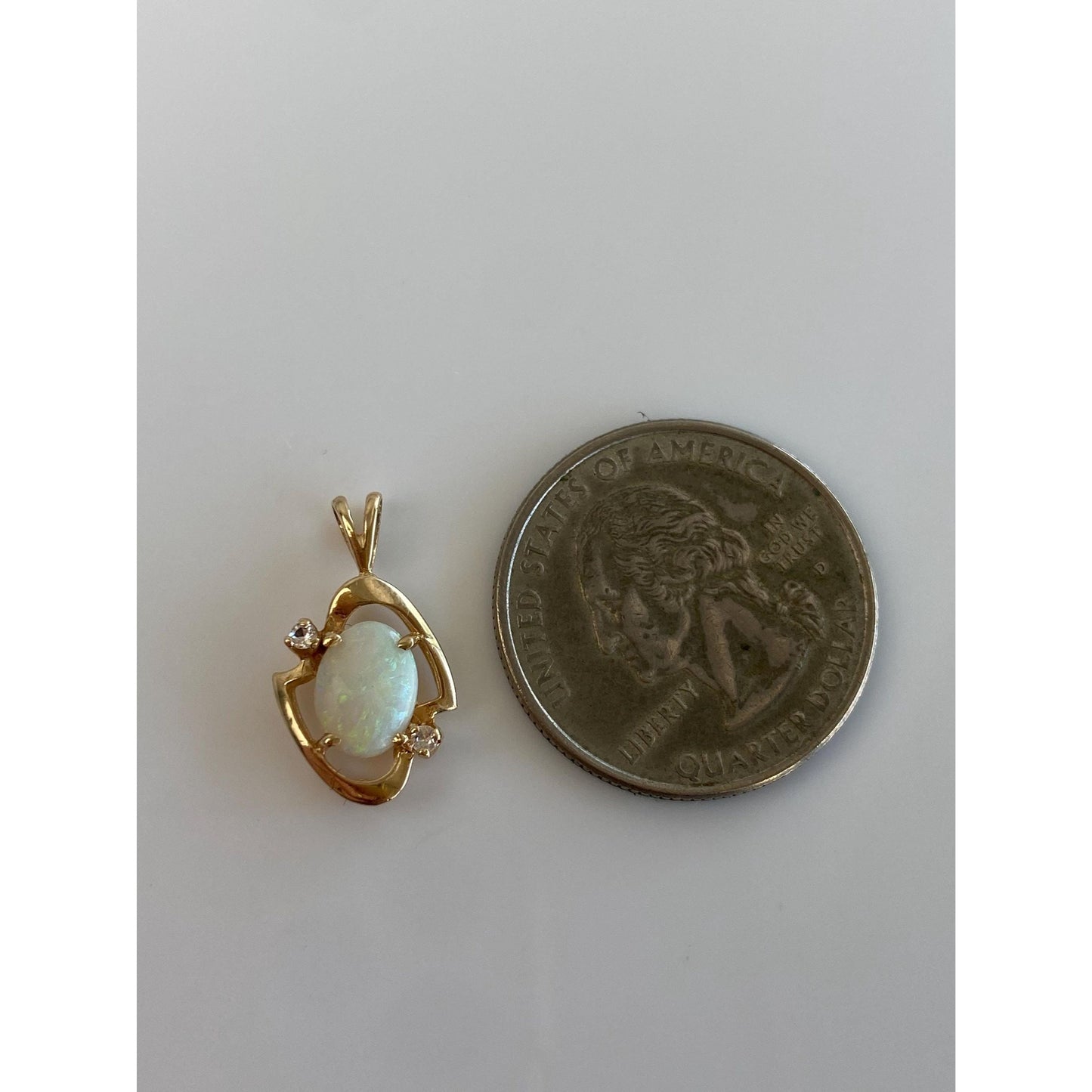 Solid 14k Yellow Gold Clear Quartz Opal Charm