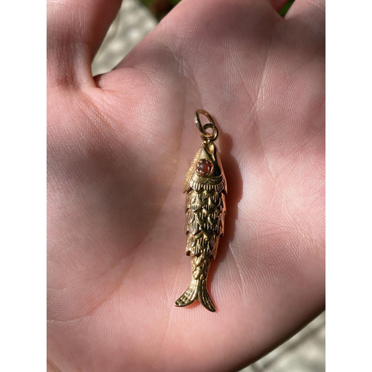 Vintage Solid 18k Yellow Gold Articulated Fish Charm