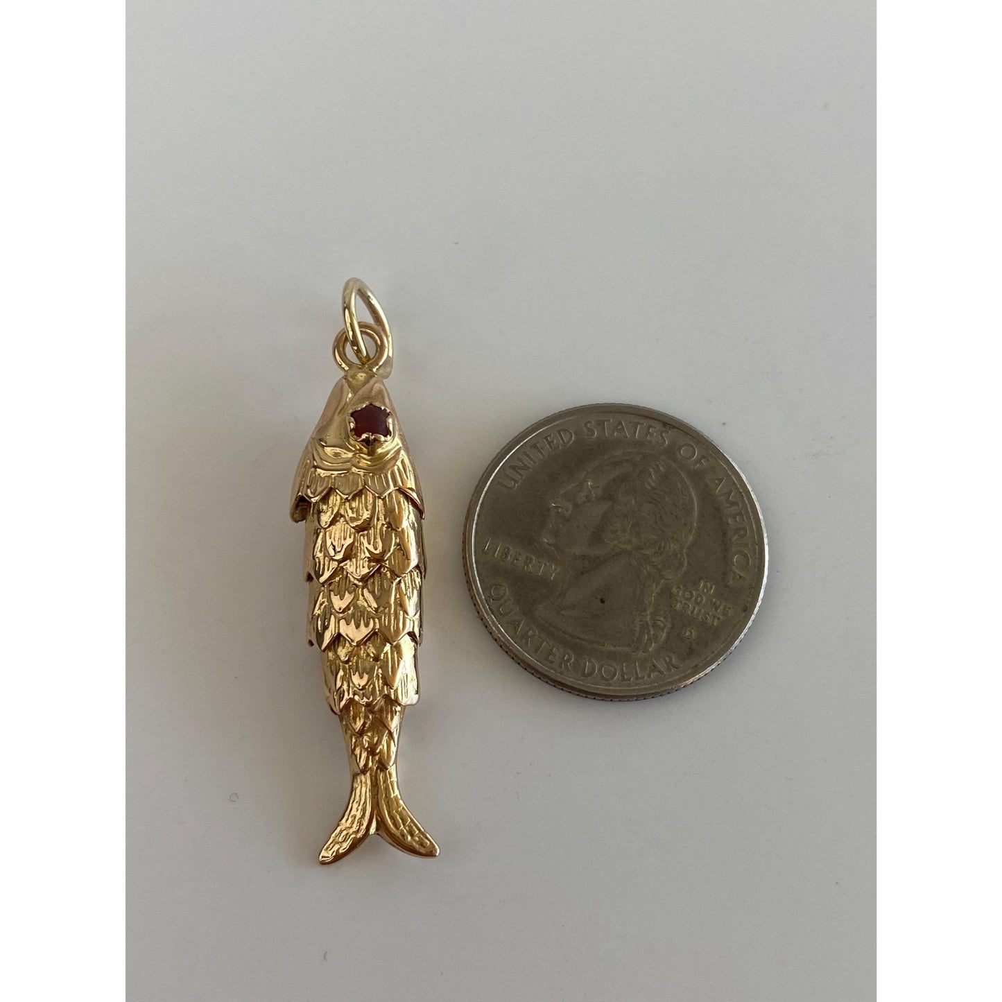 Vintage Solid 18k Yellow Gold Articulated Fish Charm