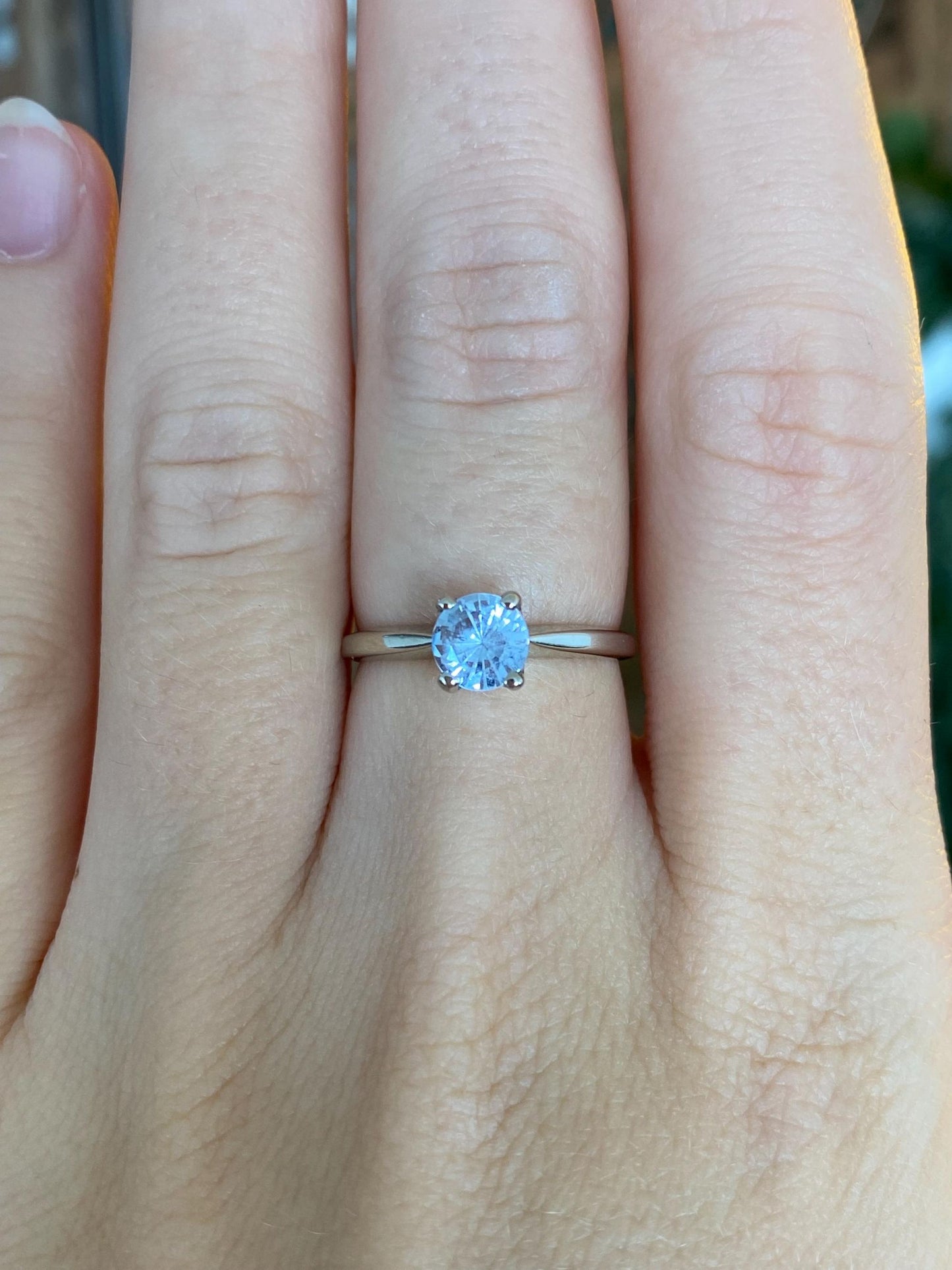 Vintage Solid 10k White Gold Aquamarine Ring - Size 6.25