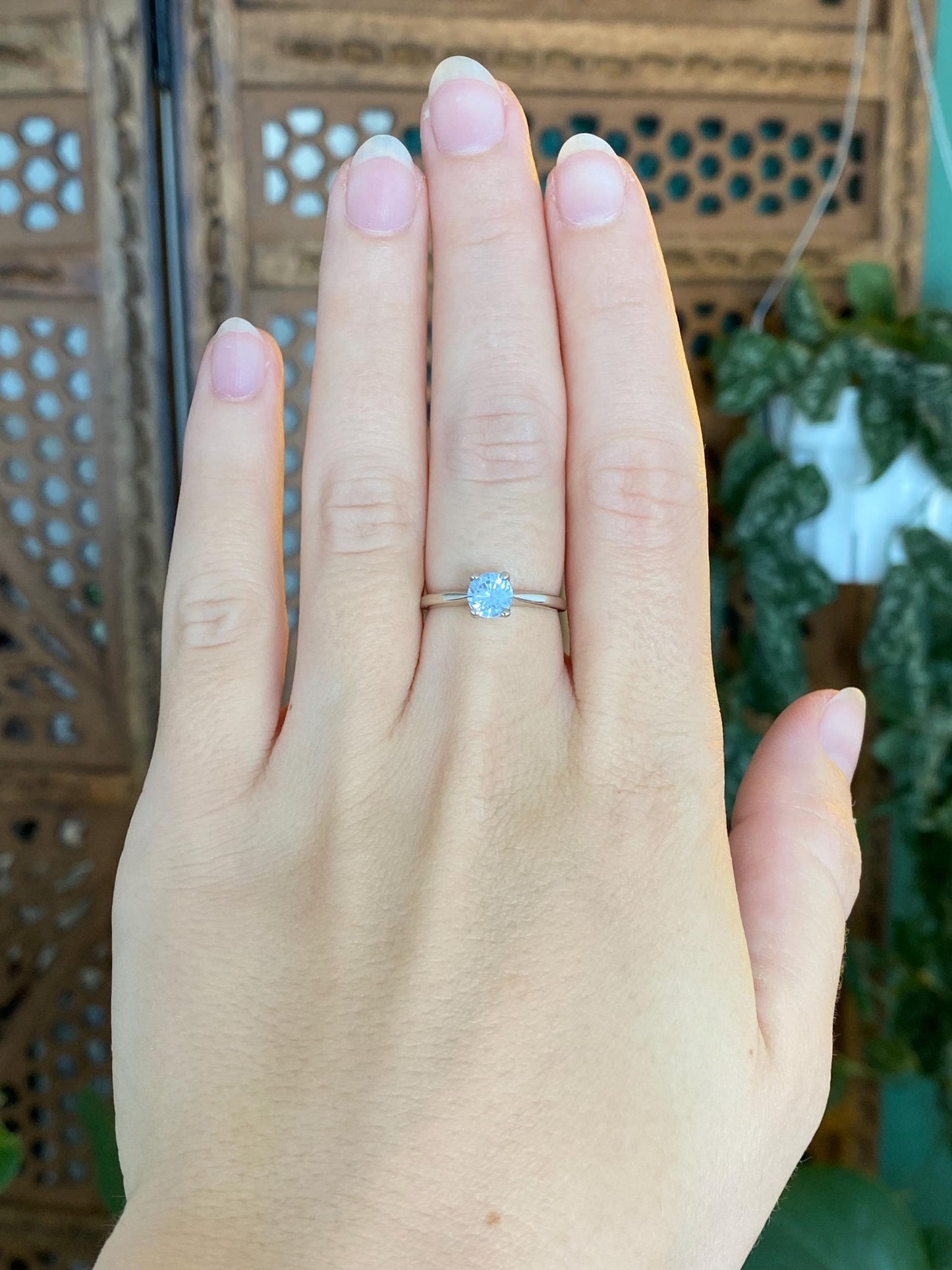 Vintage Solid 10k White Gold Aquamarine Ring - Size 6.25