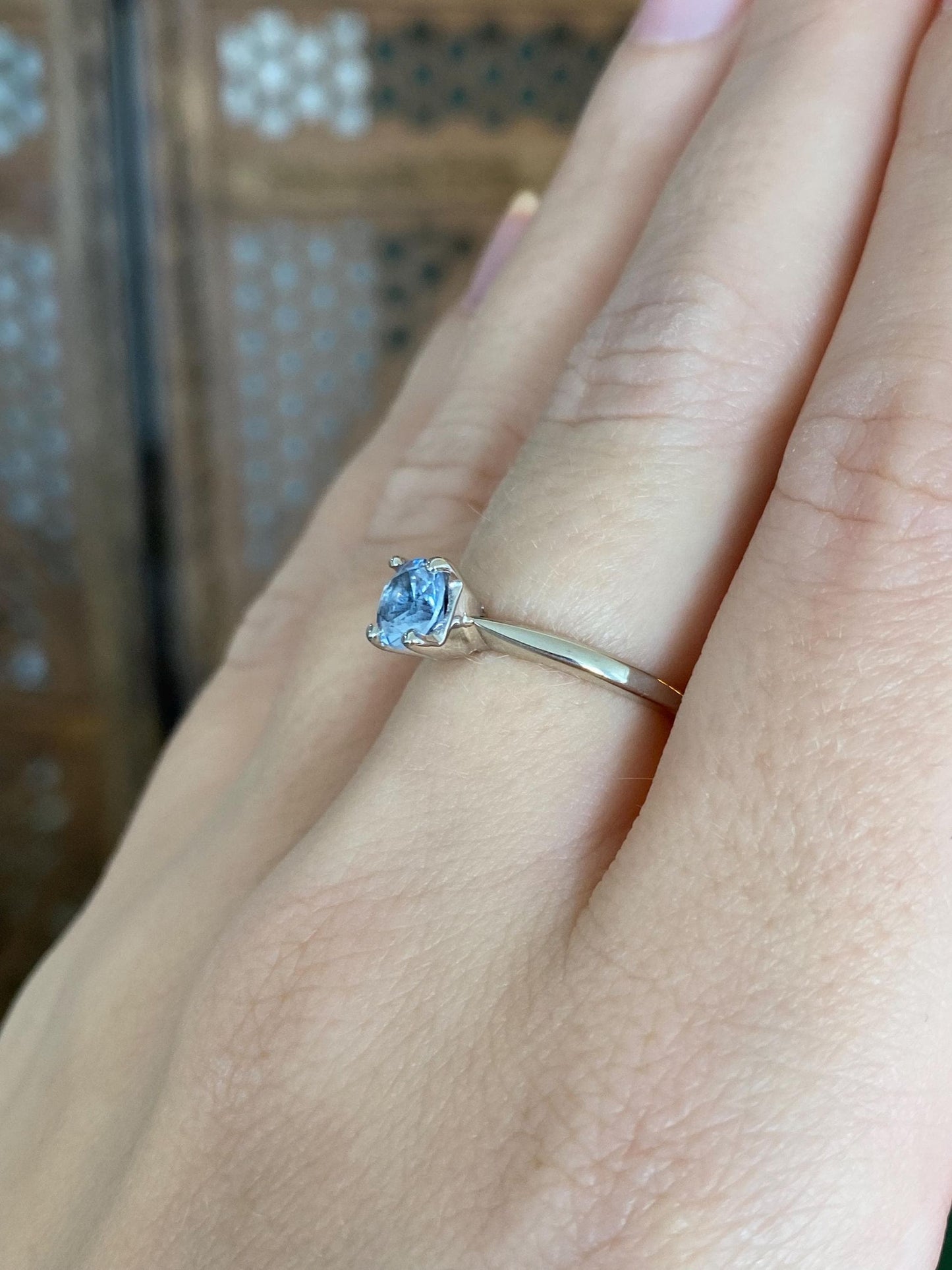 Vintage Solid 10k White Gold Aquamarine Ring - Size 6.25