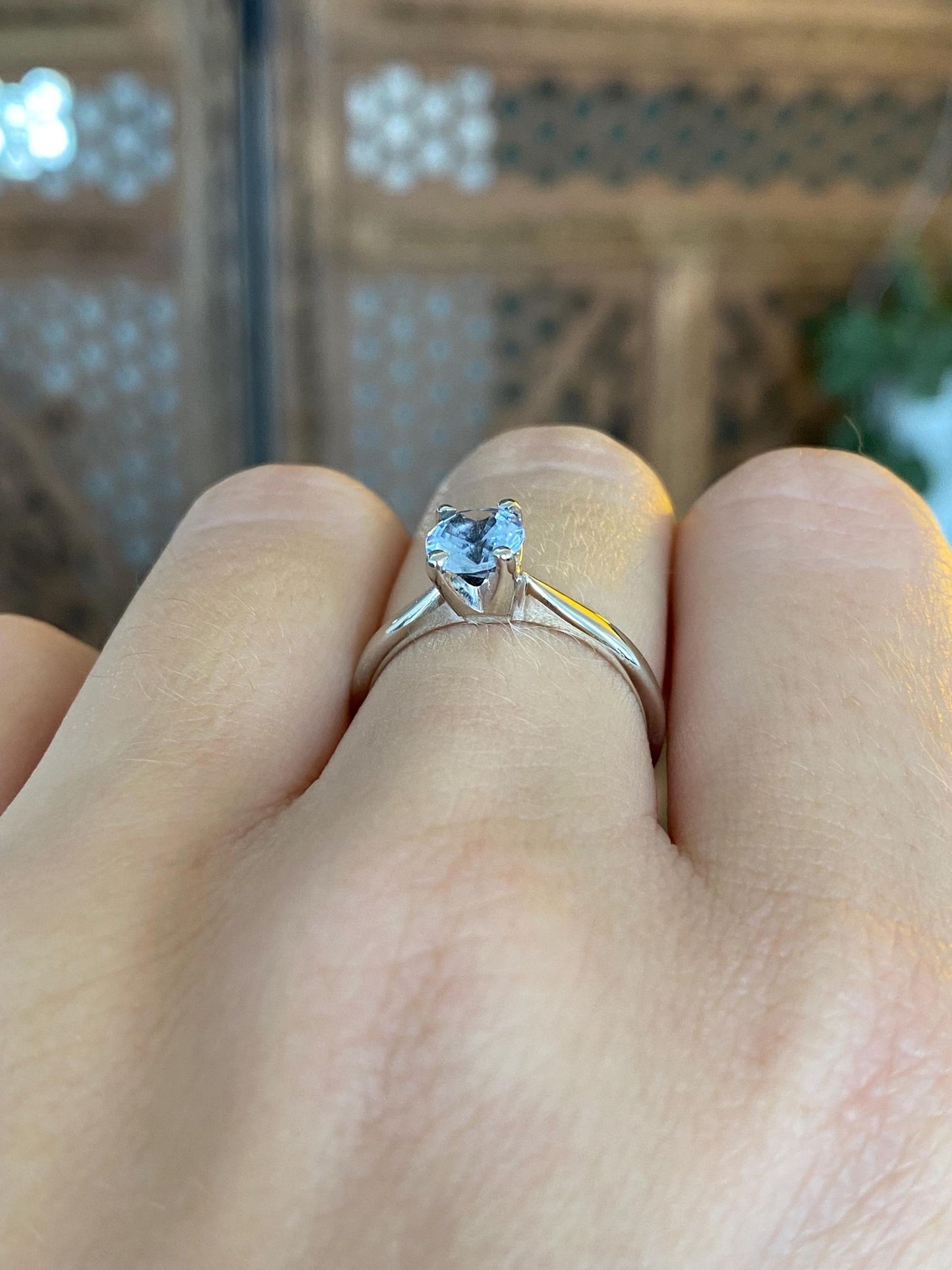 Vintage Solid 10k White Gold Aquamarine Ring - Size 6.25