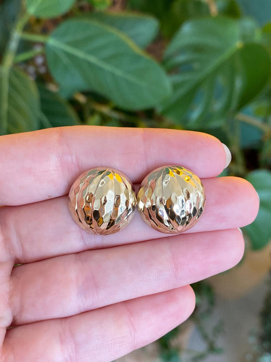 Vintage 14k Yellow Gold Faceted Domed Stud Earrings