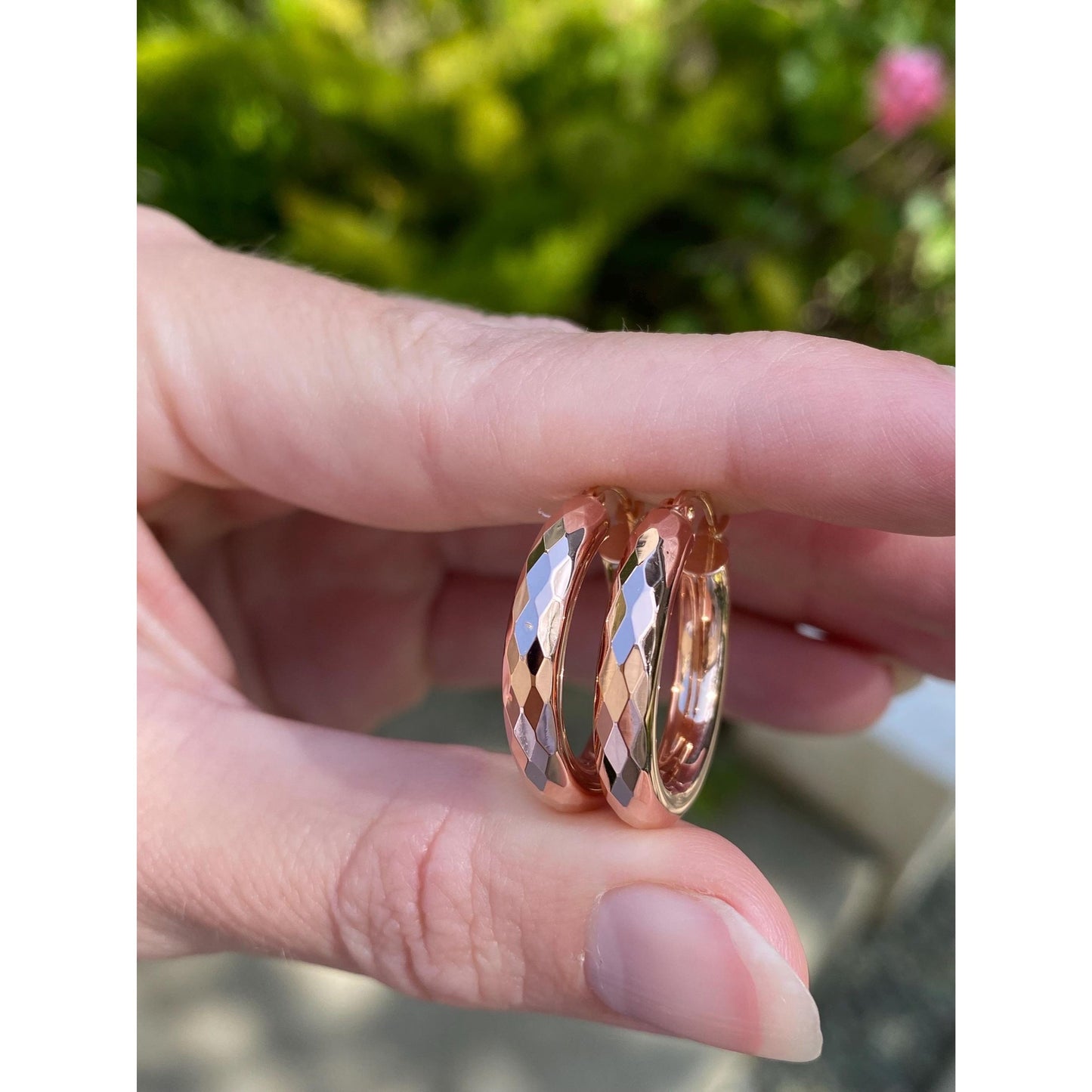 Vintage 14k Rose Gold Faceted Disco Hoop Earrings