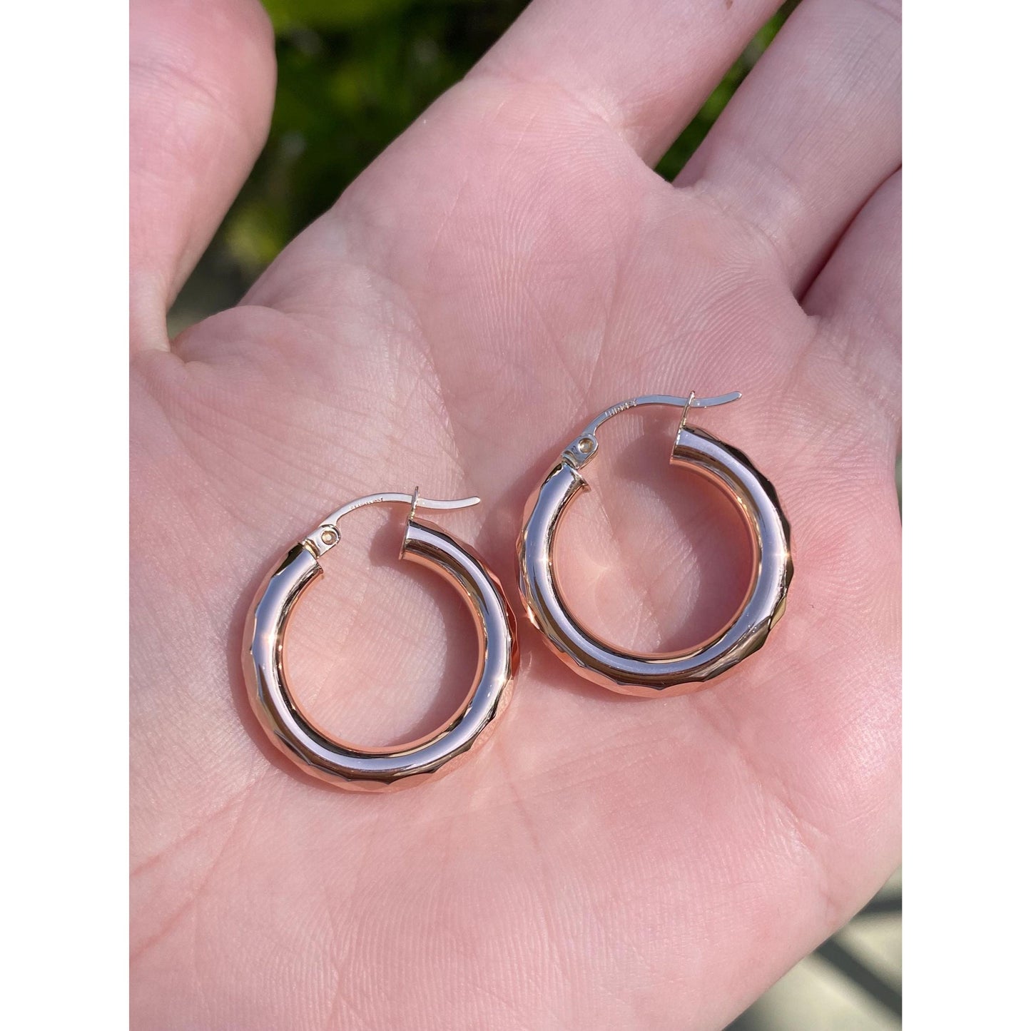 Vintage 14k Rose Gold Faceted Disco Hoop Earrings