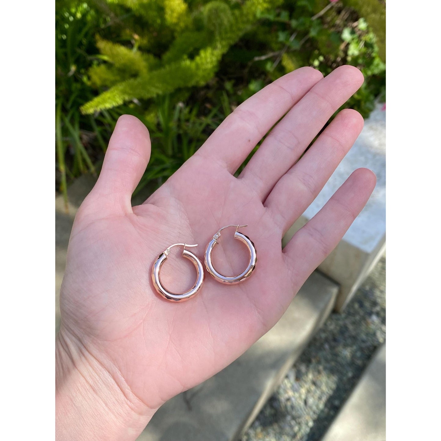 Vintage 14k Rose Gold Faceted Disco Hoop Earrings