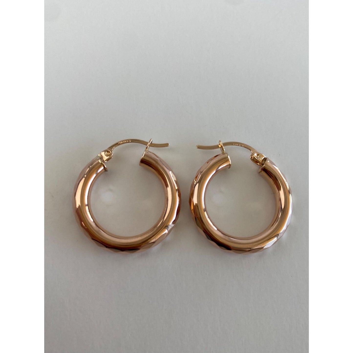 Vintage 14k Rose Gold Faceted Disco Hoop Earrings