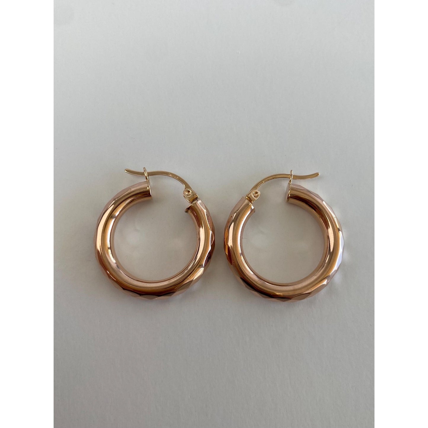 Vintage 14k Rose Gold Faceted Disco Hoop Earrings