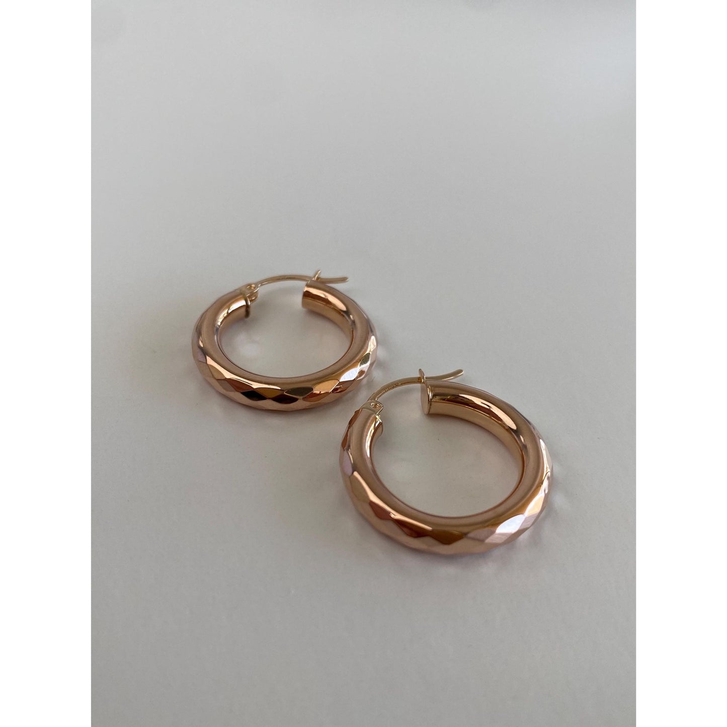 Vintage 14k Rose Gold Faceted Disco Hoop Earrings