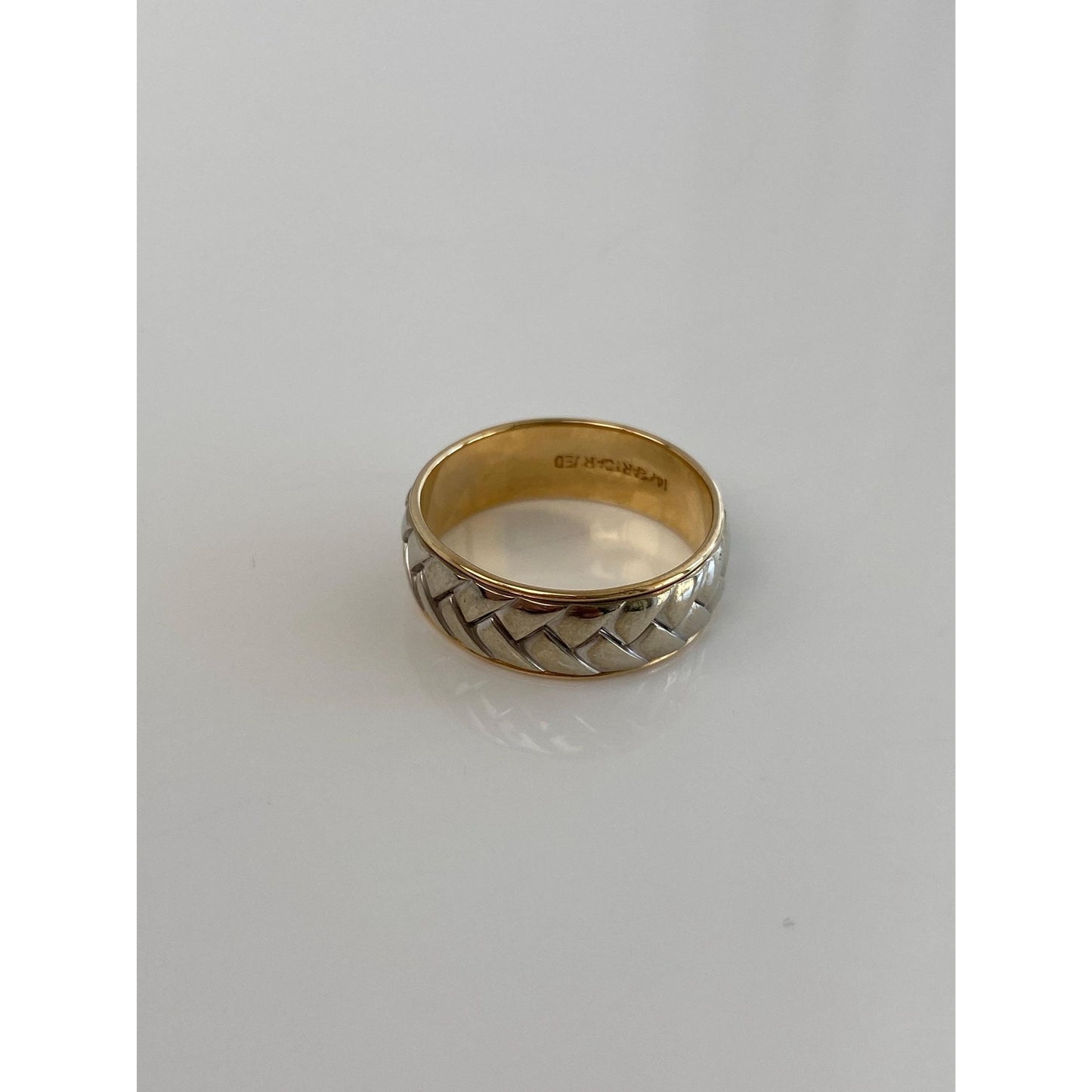 Vintage Solid 14k White & Yellow Gold Designed Ring Band - Size 9.25