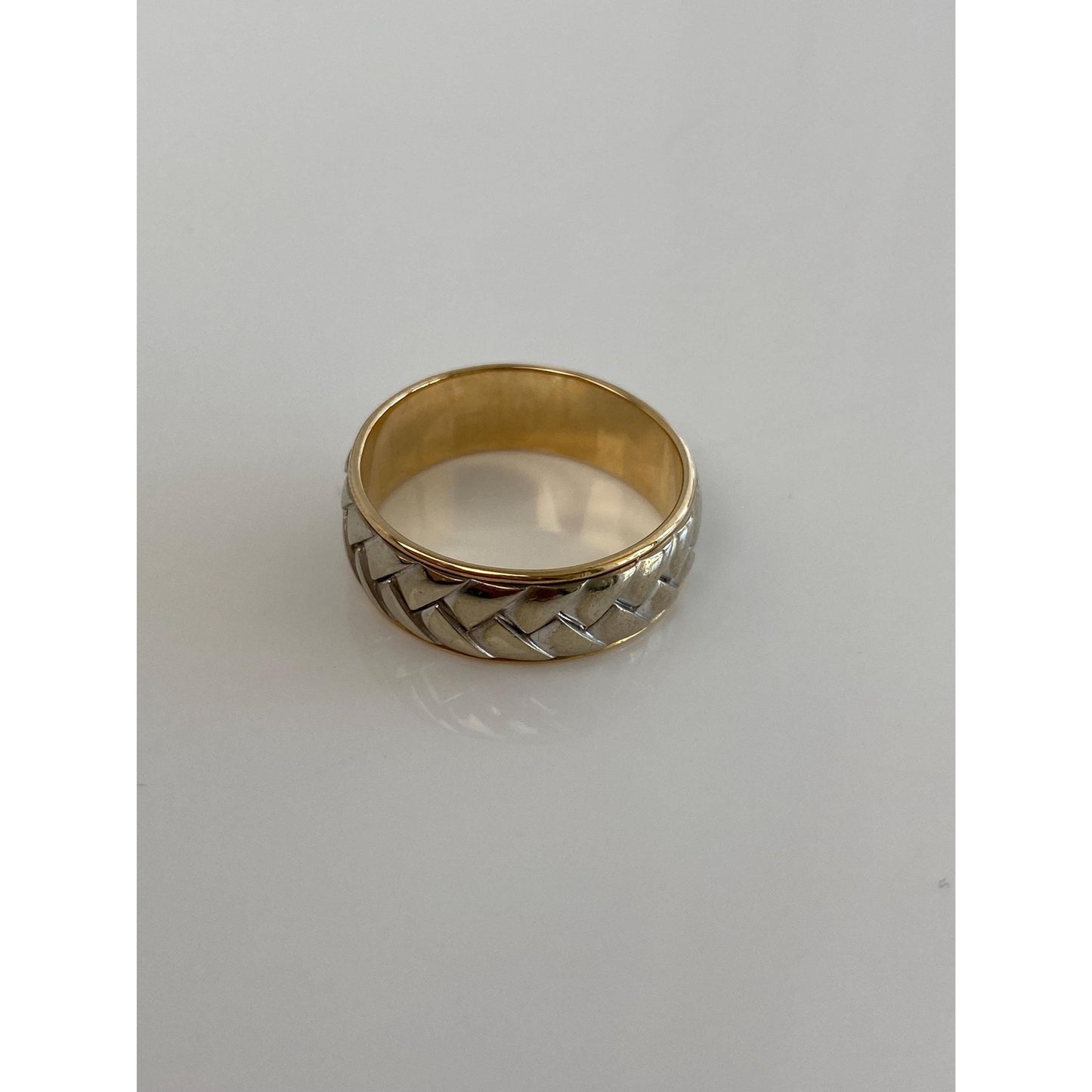 Vintage Solid 14k White & Yellow Gold Designed Ring Band - Size 9.25