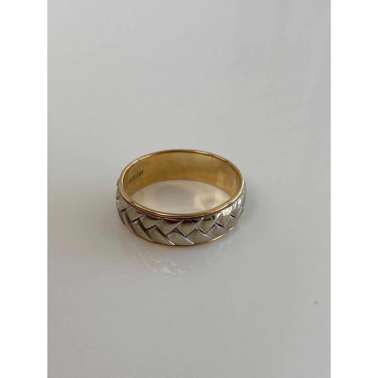 Vintage Solid 14k White & Yellow Gold Designed Ring Band - Size 9.25