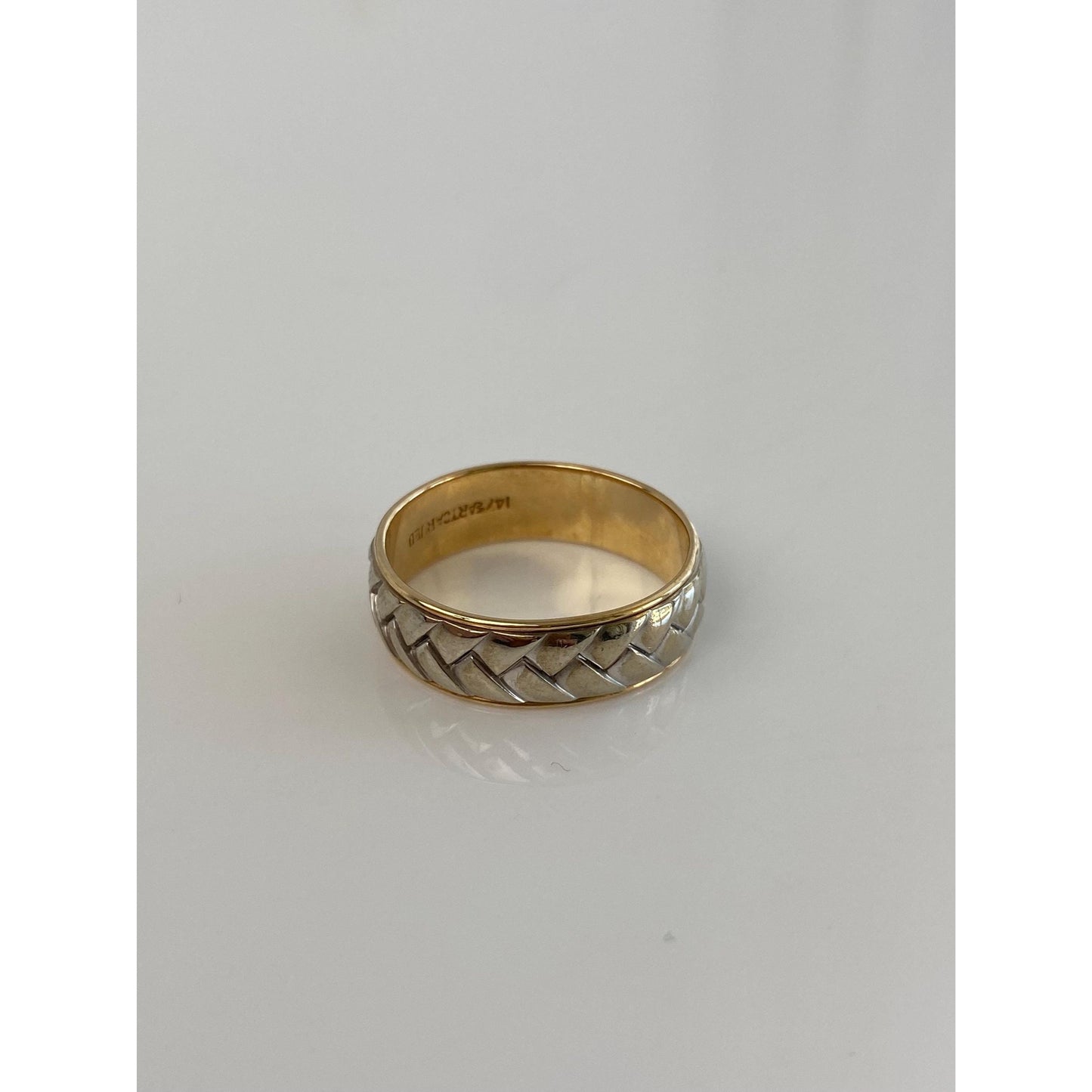 Vintage Solid 14k White & Yellow Gold Designed Ring Band - Size 9.25