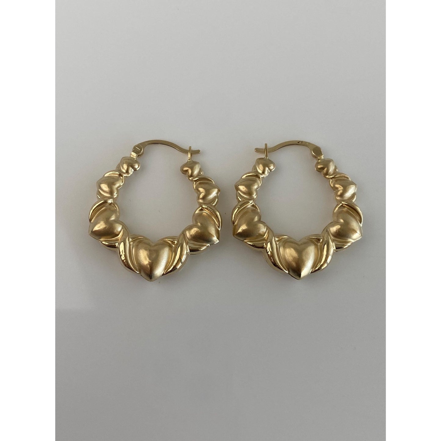 Vintage 14k Yellow Gold Hearts Hoop Earrings