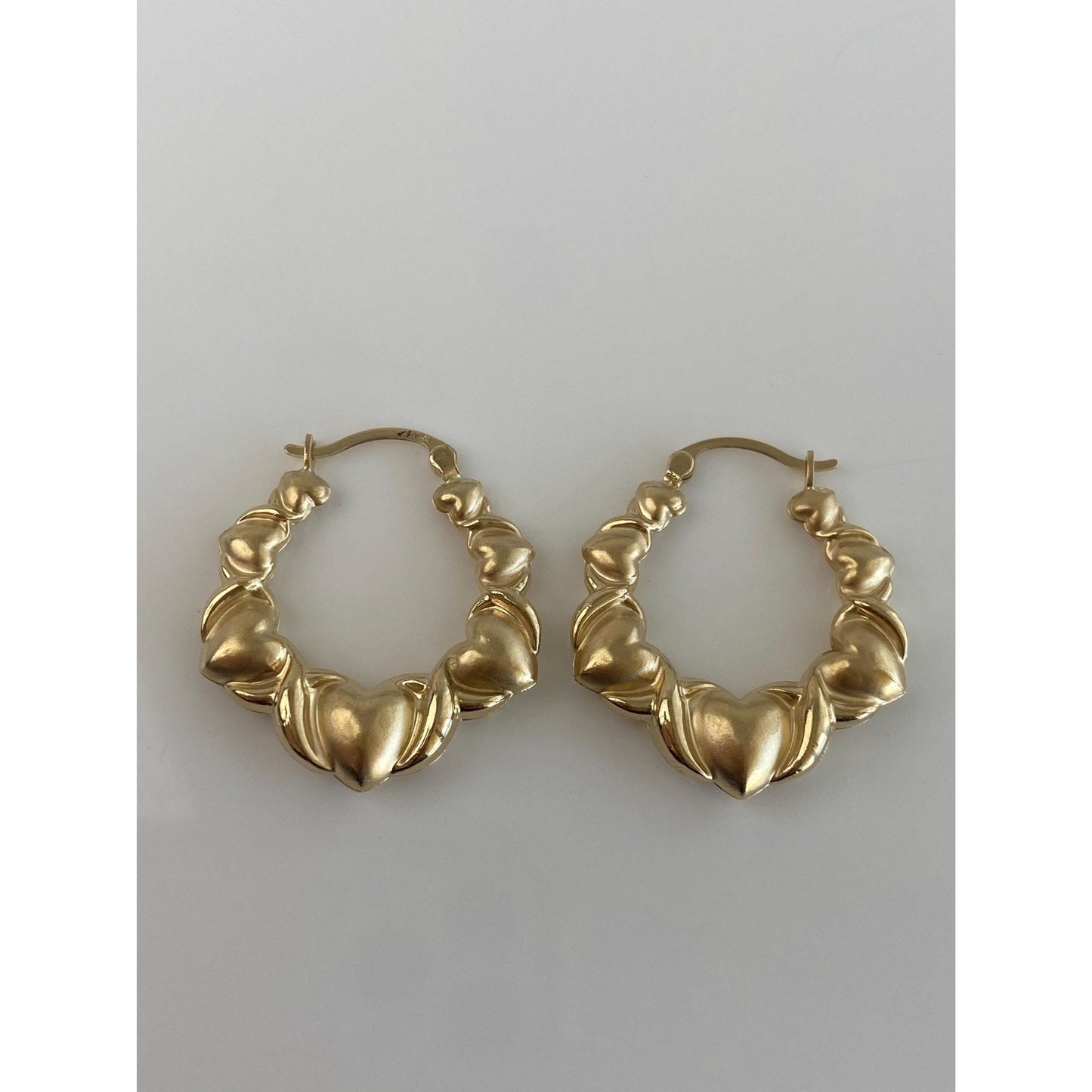 Vintage 14k Yellow Gold Hearts Hoop Earrings