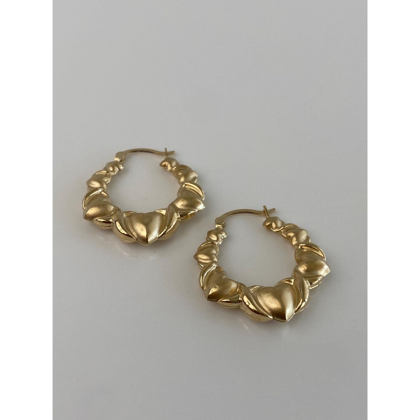 Vintage 14k Yellow Gold Hearts Hoop Earrings