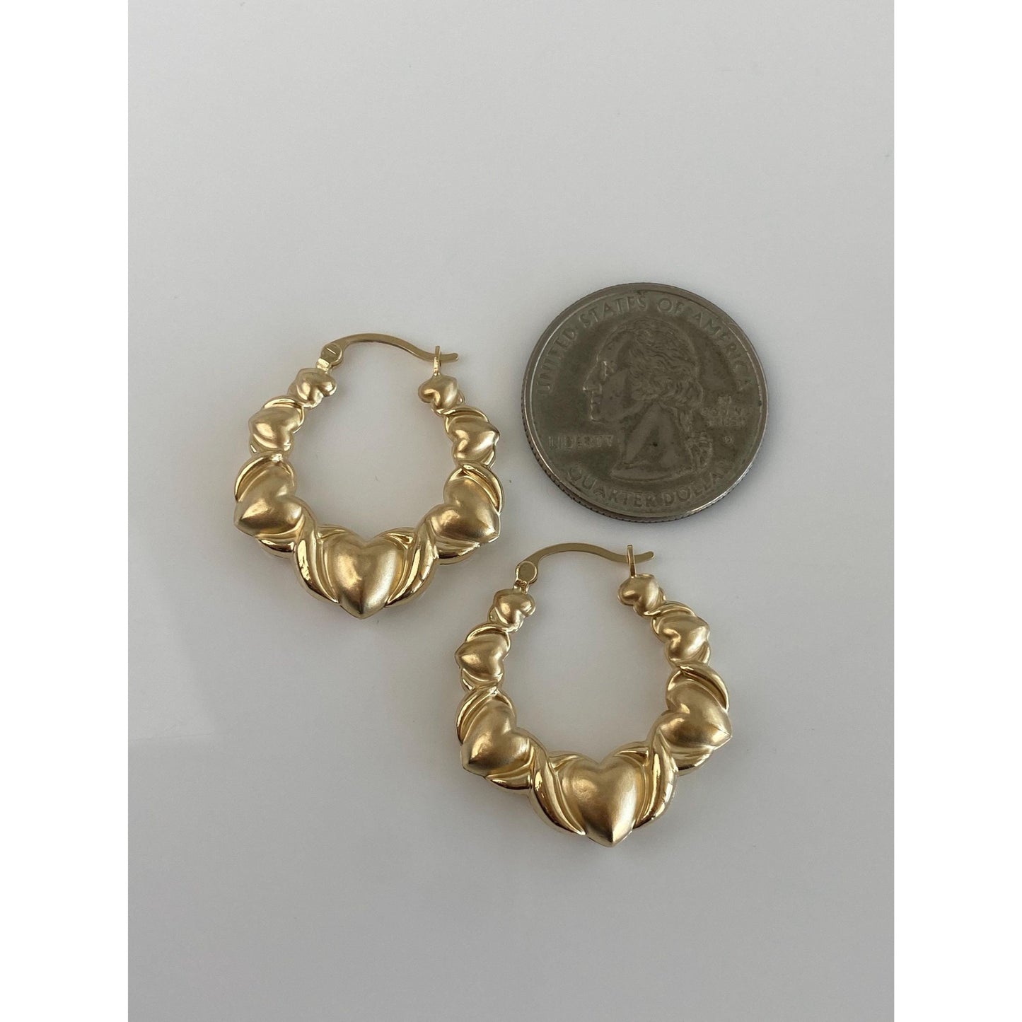 Vintage 14k Yellow Gold Hearts Hoop Earrings