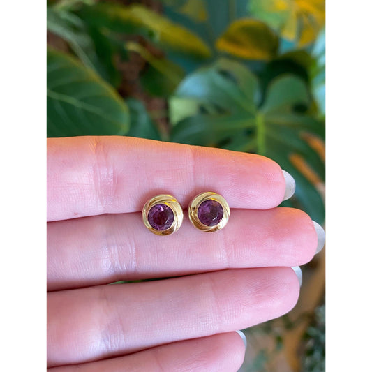 Vintage Solid 14k Yellow Gold Pink Tourmaline Stud Earrings