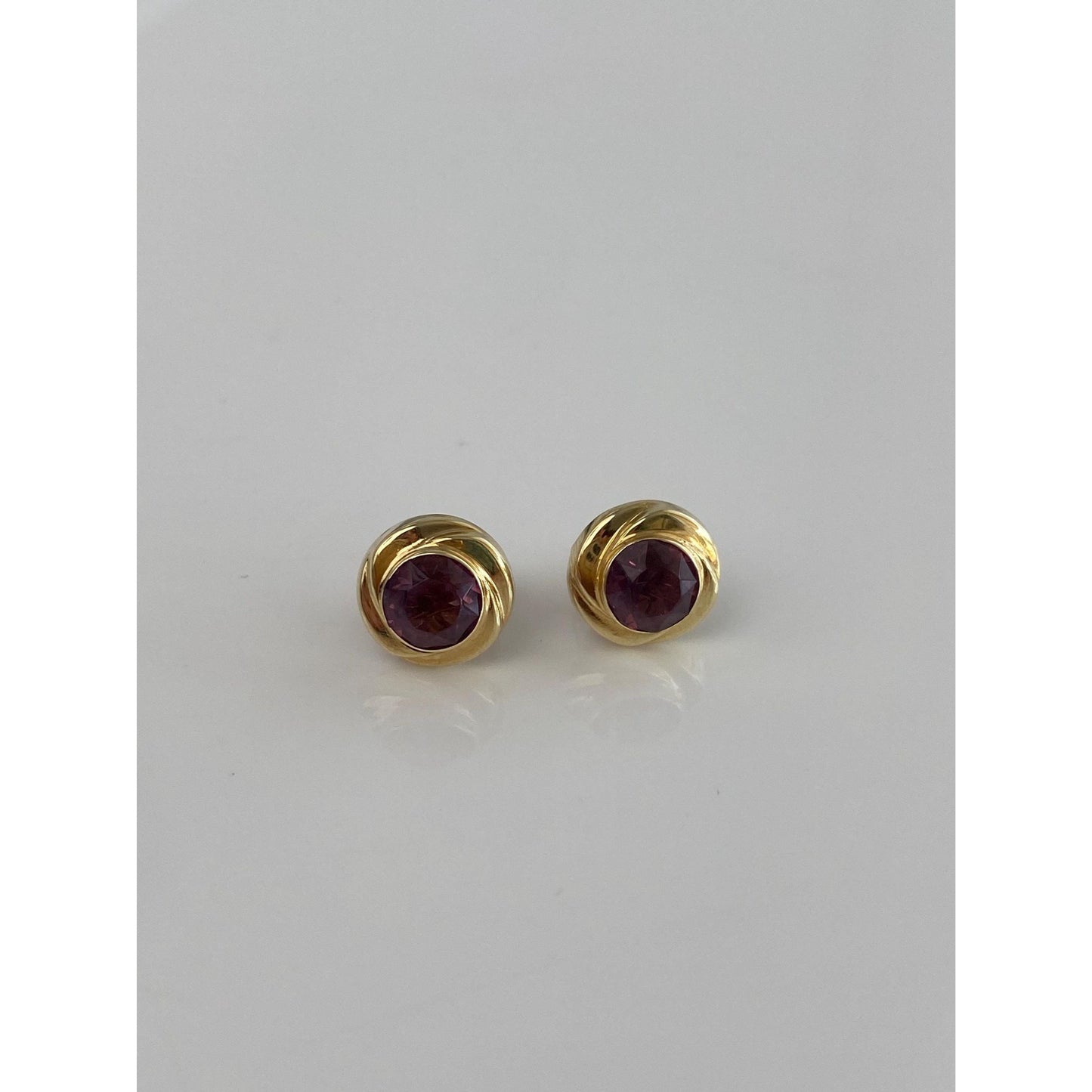 Vintage Solid 14k Yellow Gold Pink Tourmaline Stud Earrings