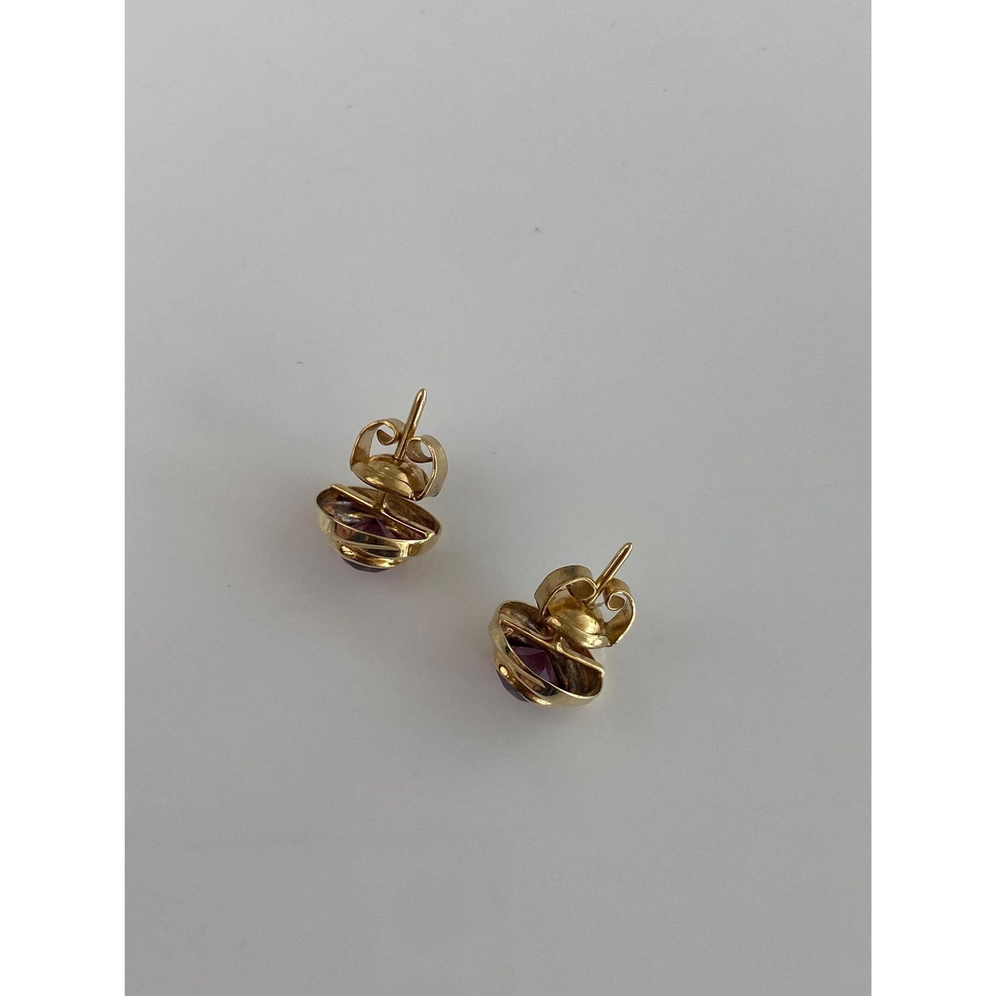 Vintage Solid 14k Yellow Gold Pink Tourmaline Stud Earrings