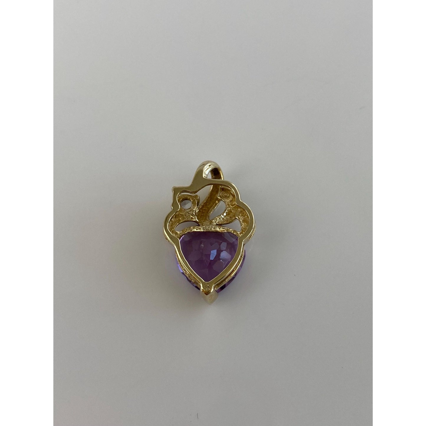 Vintage Solid 10k Yellow Gold Clear Sapphire Amethyst Heart Charm