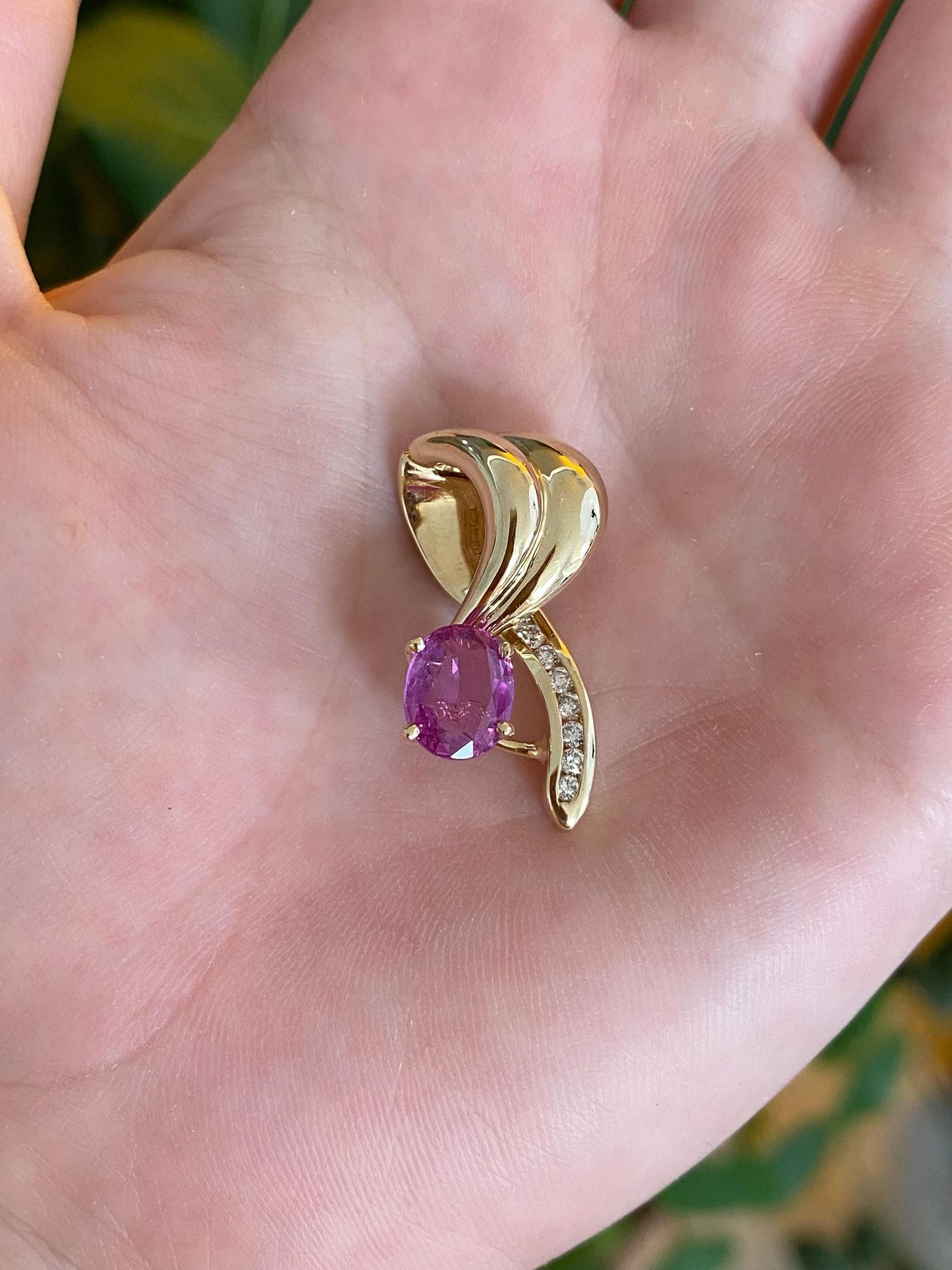 Solid 14k White & Yellow Gold Diamond Pink Sapphires Slide Charm