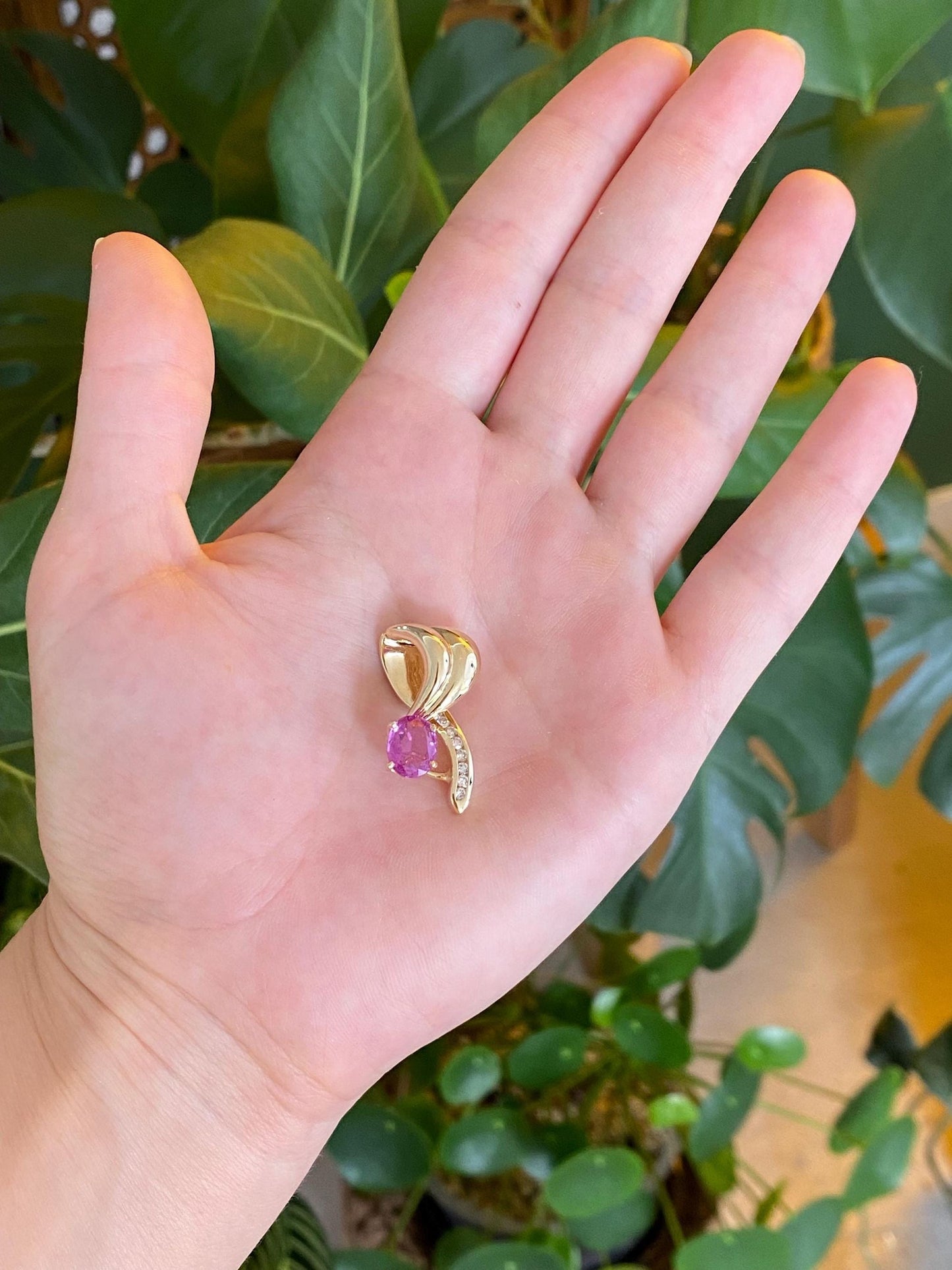 Solid 14k White & Yellow Gold Diamond Pink Sapphires Slide Charm