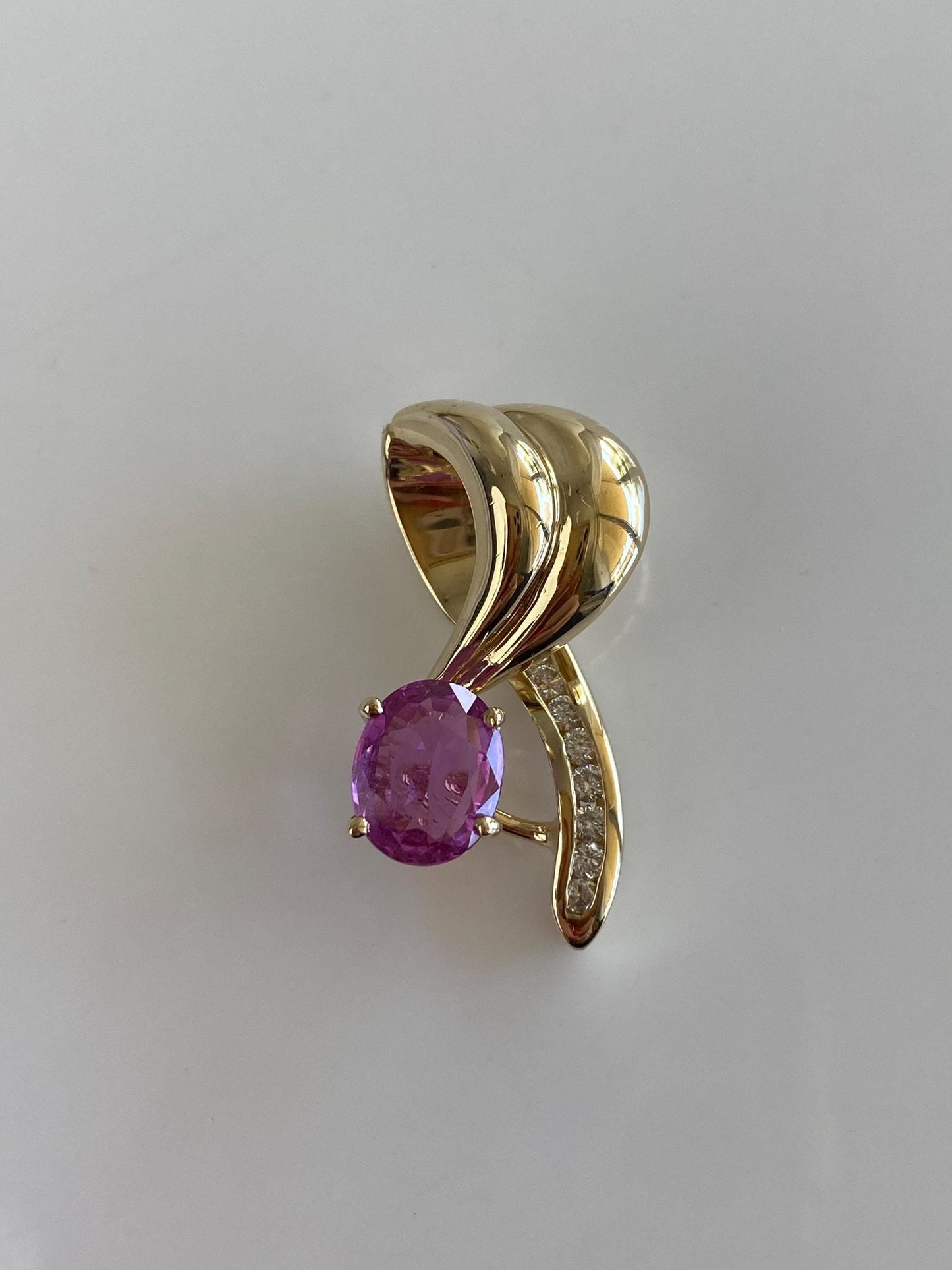 Solid 14k White & Yellow Gold Diamond Pink Sapphires Slide Charm