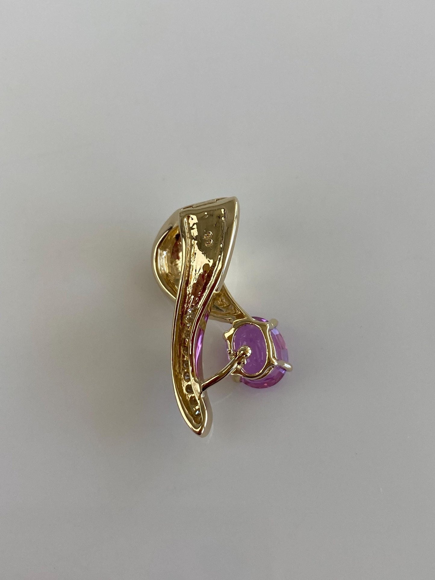 Solid 14k White & Yellow Gold Diamond Pink Sapphires Slide Charm